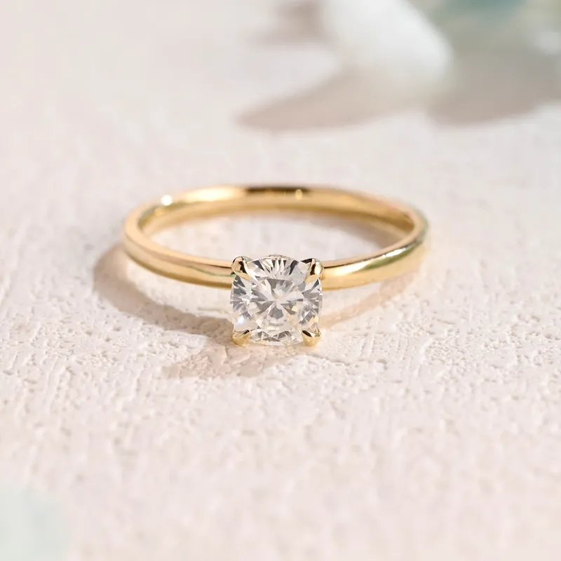Solid Gold Hidden Halo Cushion Cut Moissanite Engagement Ring sold by Causyou
