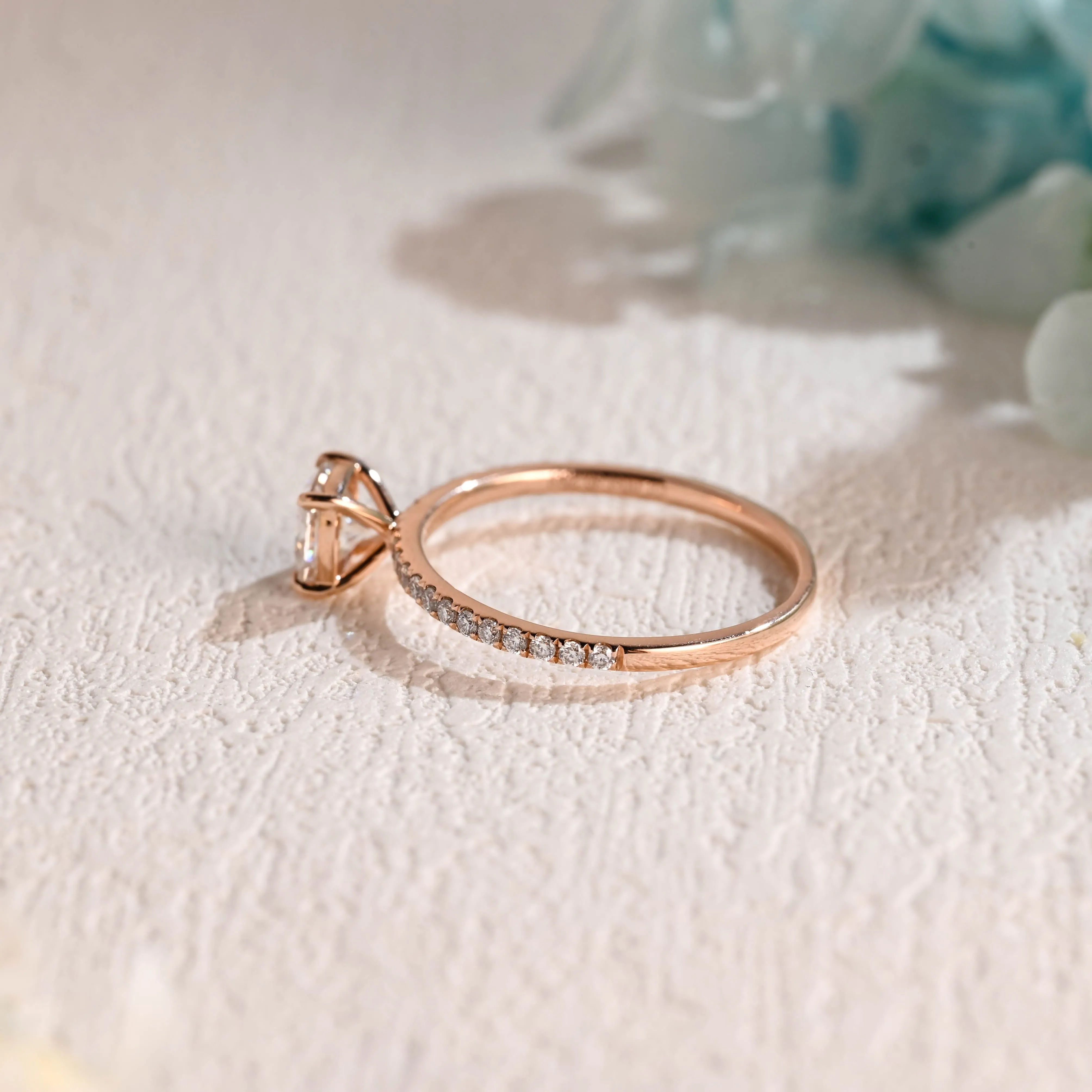 Solid Gold Pave Cushion Cut Moissanite Engagement Ring sold by Causyou product image thumbnail 5