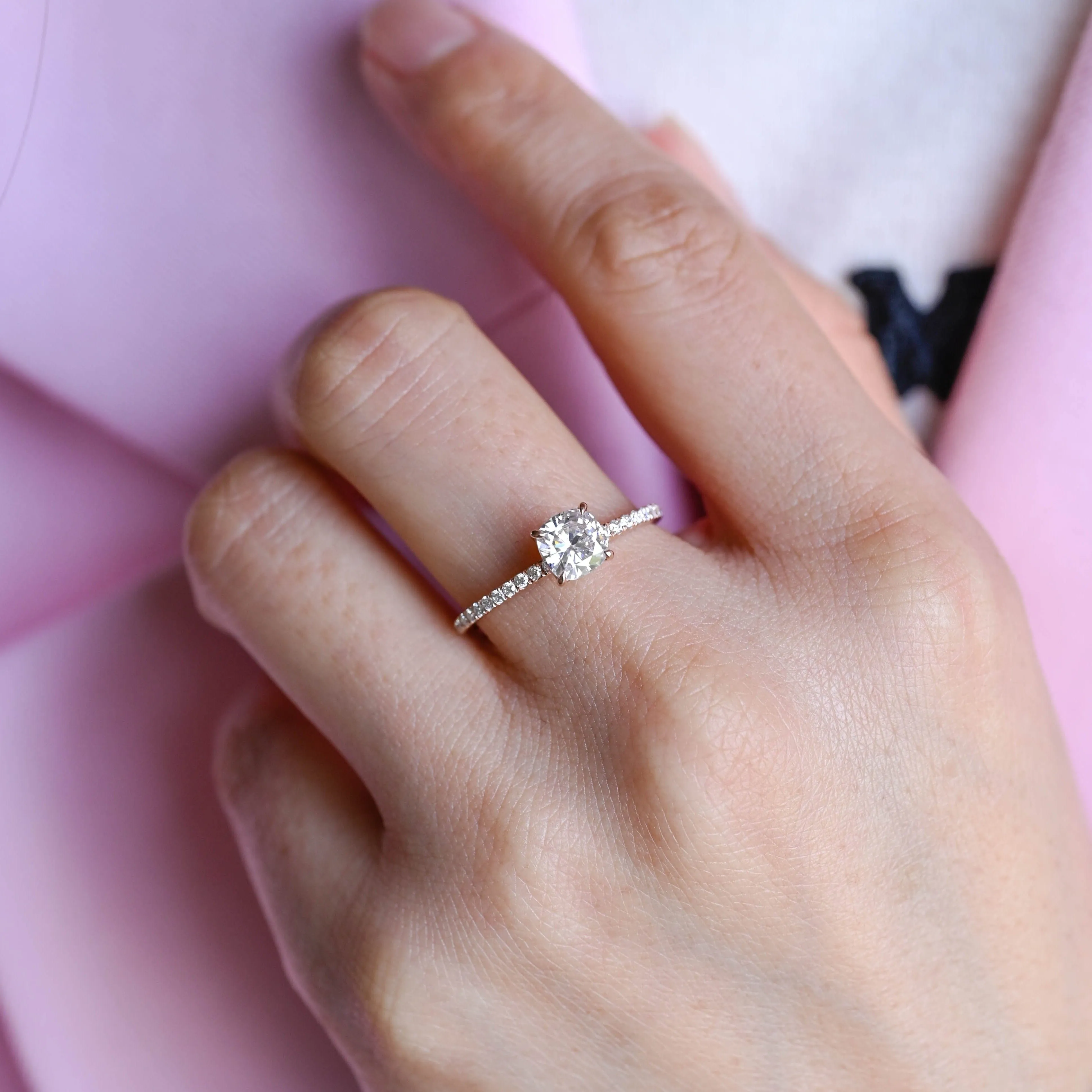 Solid Gold Pave Cushion Cut Moissanite Engagement Ring sold by Causyou product image thumbnail 2