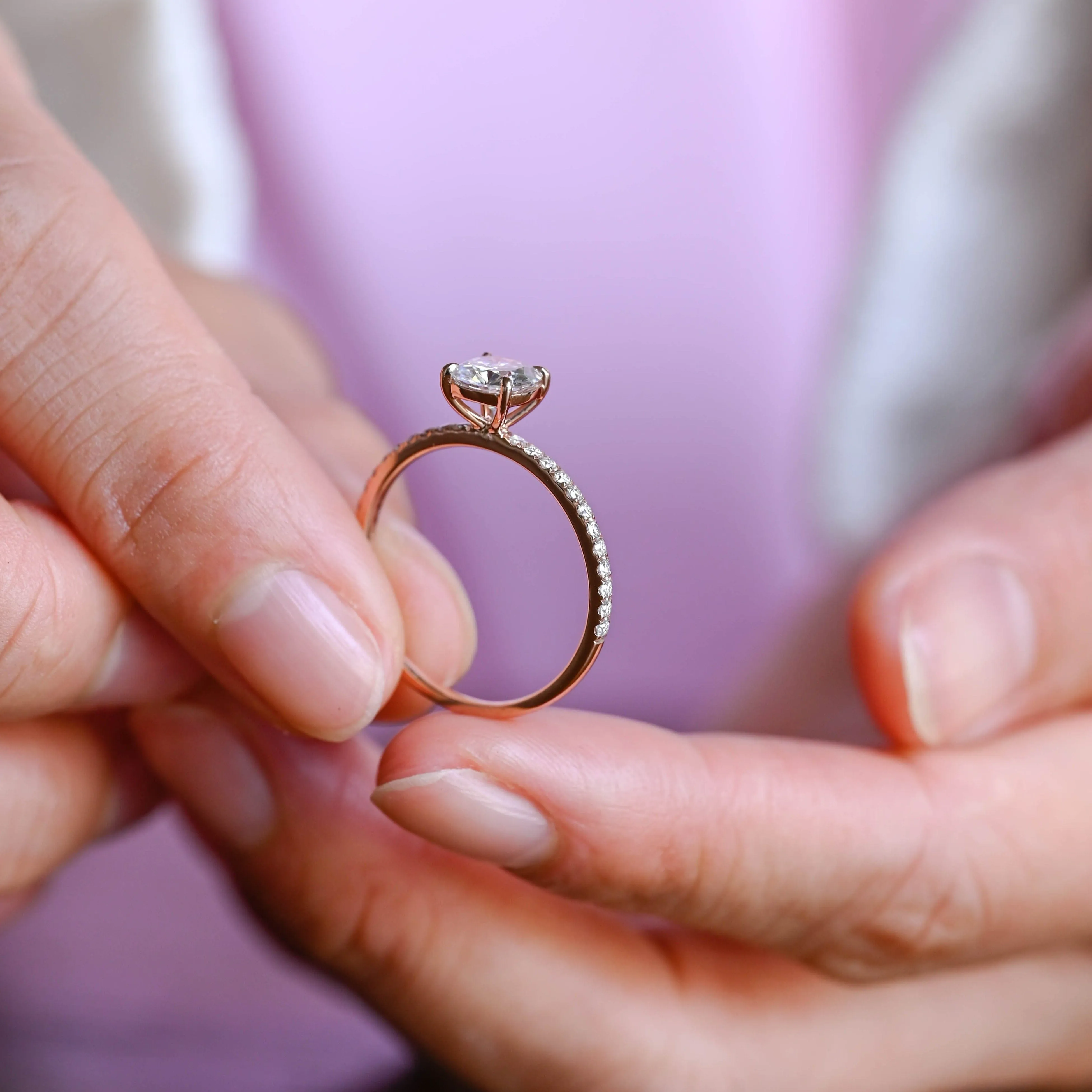 Solid Gold Pave Cushion Cut Moissanite Engagement Ring sold by Causyou product image thumbnail 4