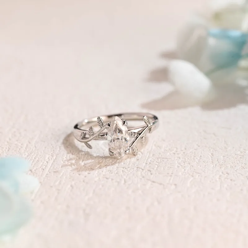 Solid Gold Solitaire Marquise Cut Moissanite Engagement Ring made by Causyou