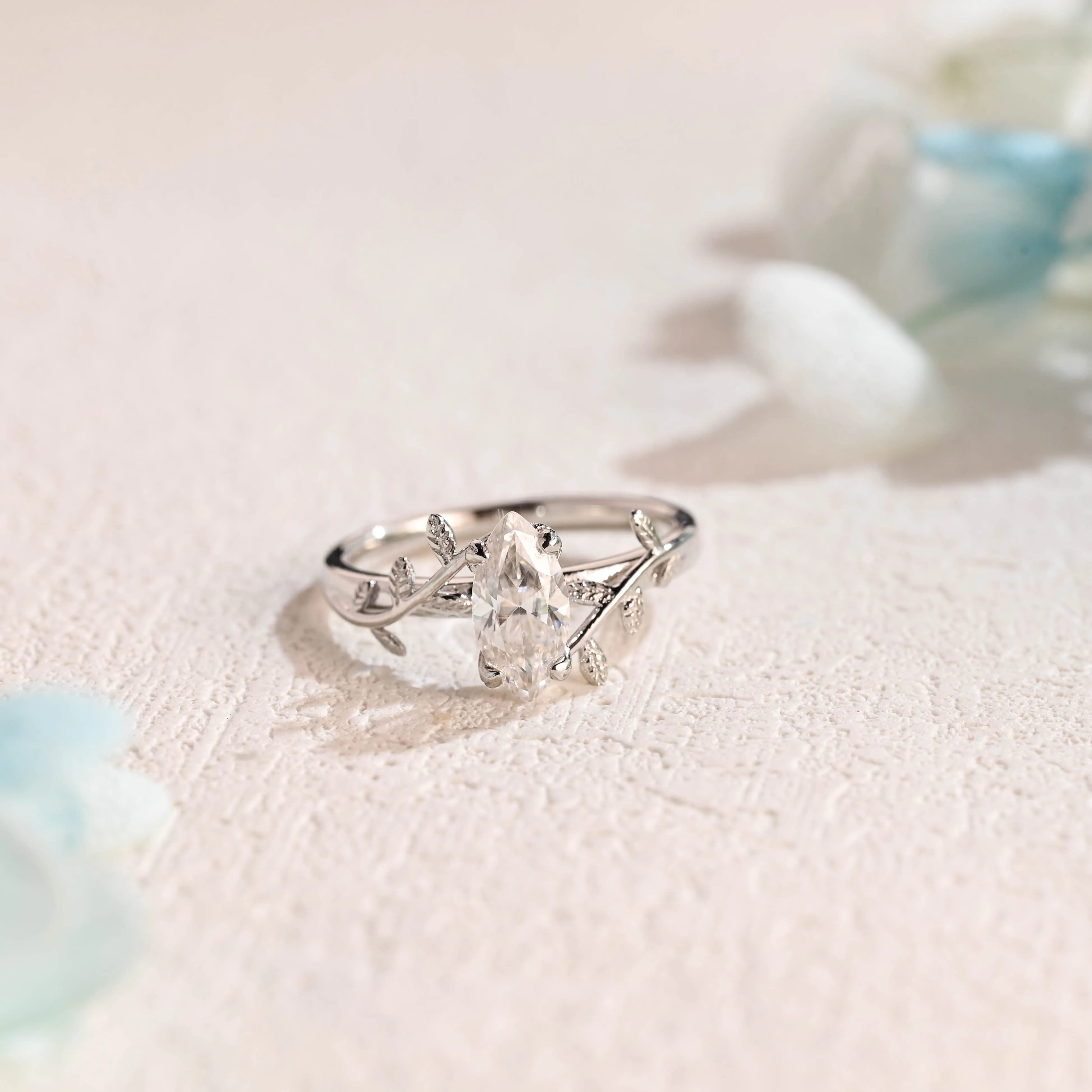 Solid Gold Solitaire Marquise Cut Moissanite Engagement Ring sold by Causyou