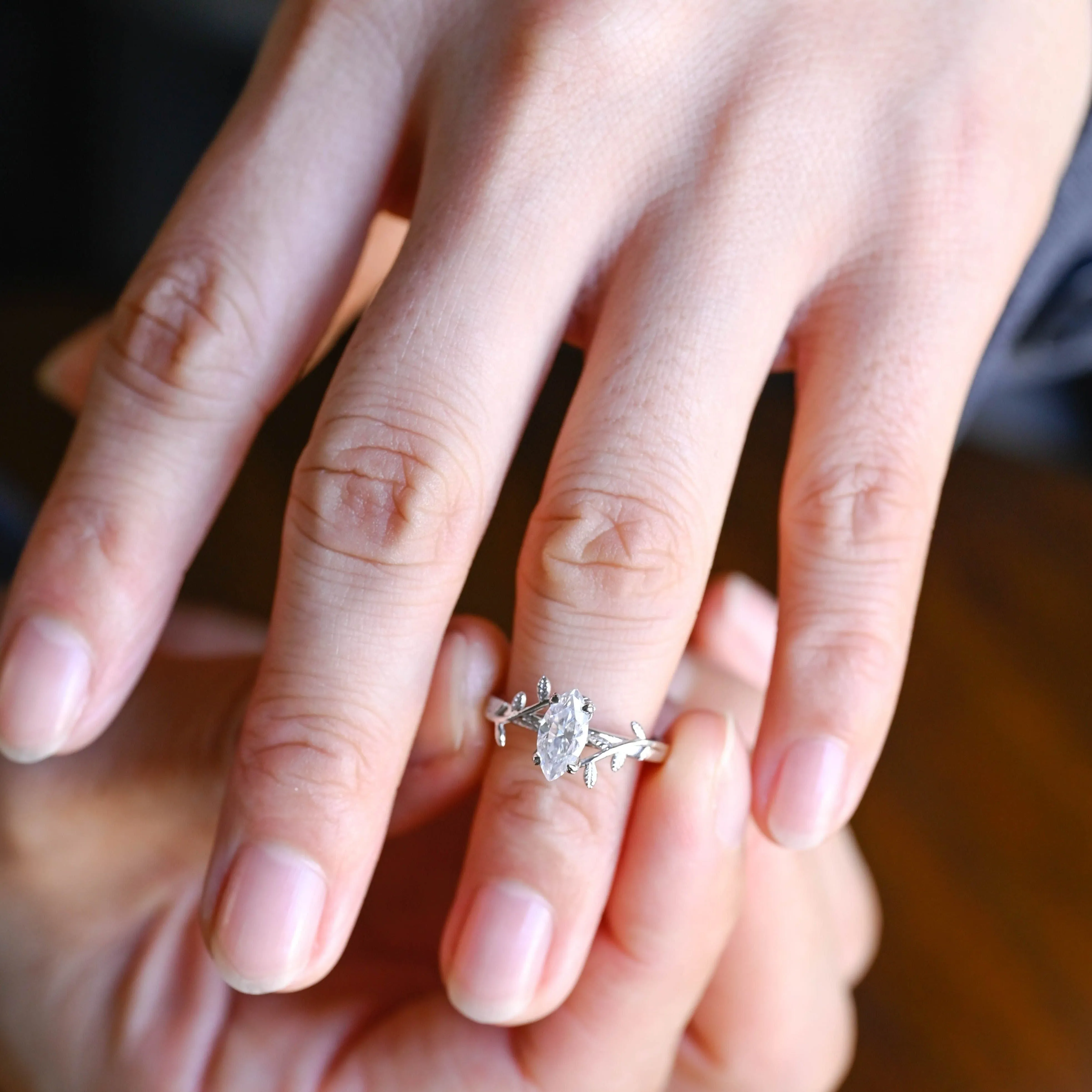Solid Gold Solitaire Marquise Cut Moissanite Engagement Ring sold by Causyou product image thumbnail 2