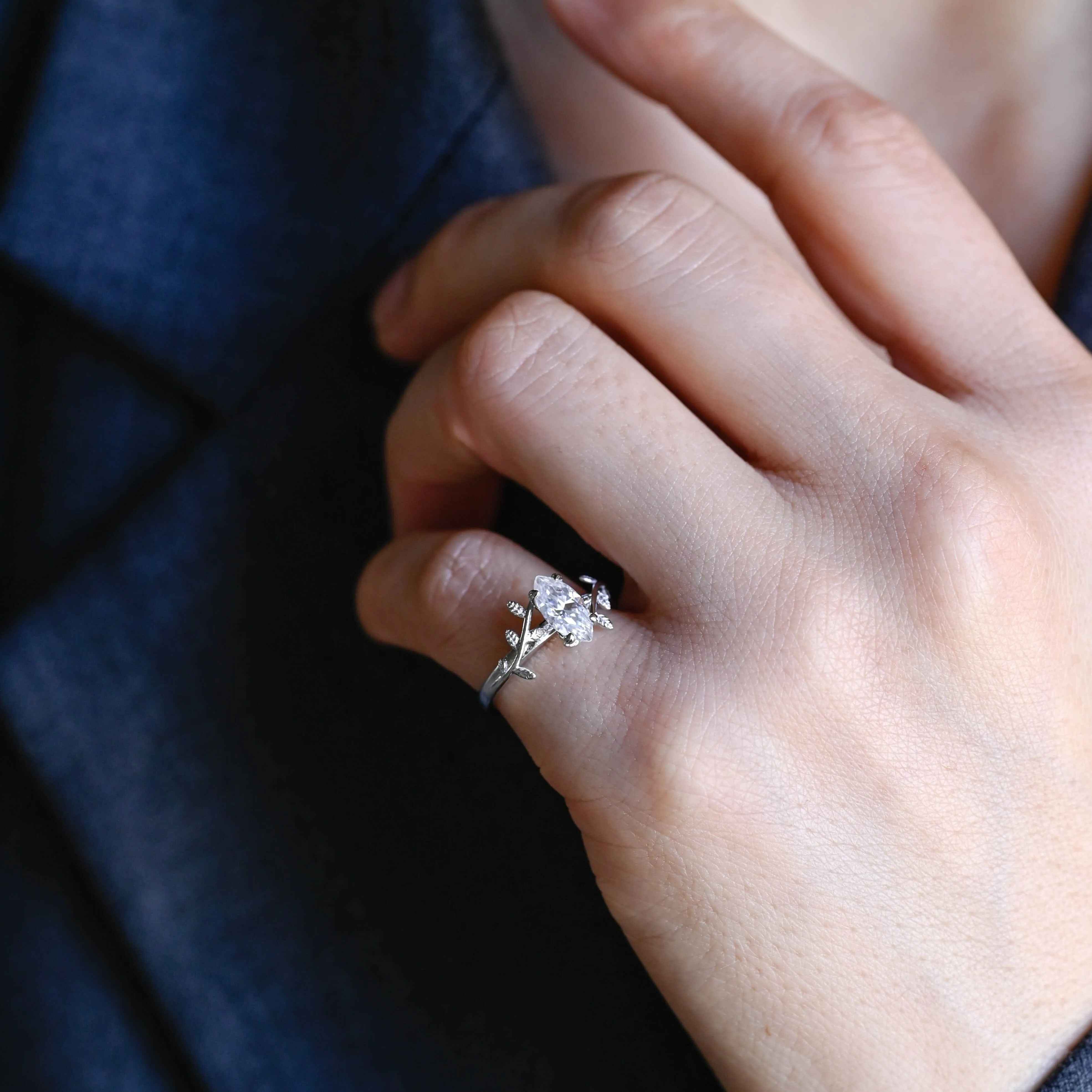 Solid Gold Solitaire Marquise Cut Moissanite Engagement Ring sold by Causyou product image thumbnail 3