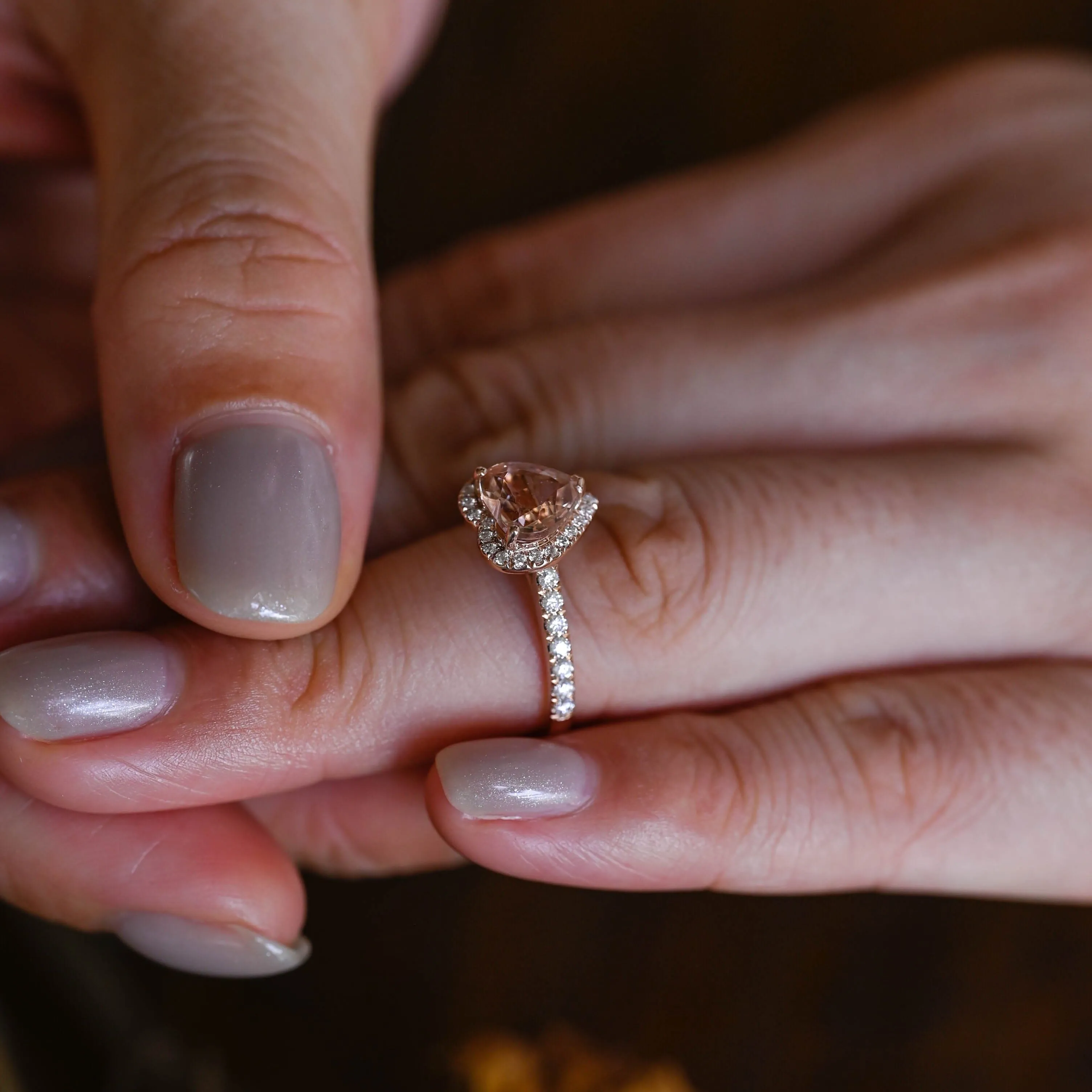 Solid Gold Heart Cut Lab Pink Sapphire Engagement Ring sold by Causyou product image thumbnail 2