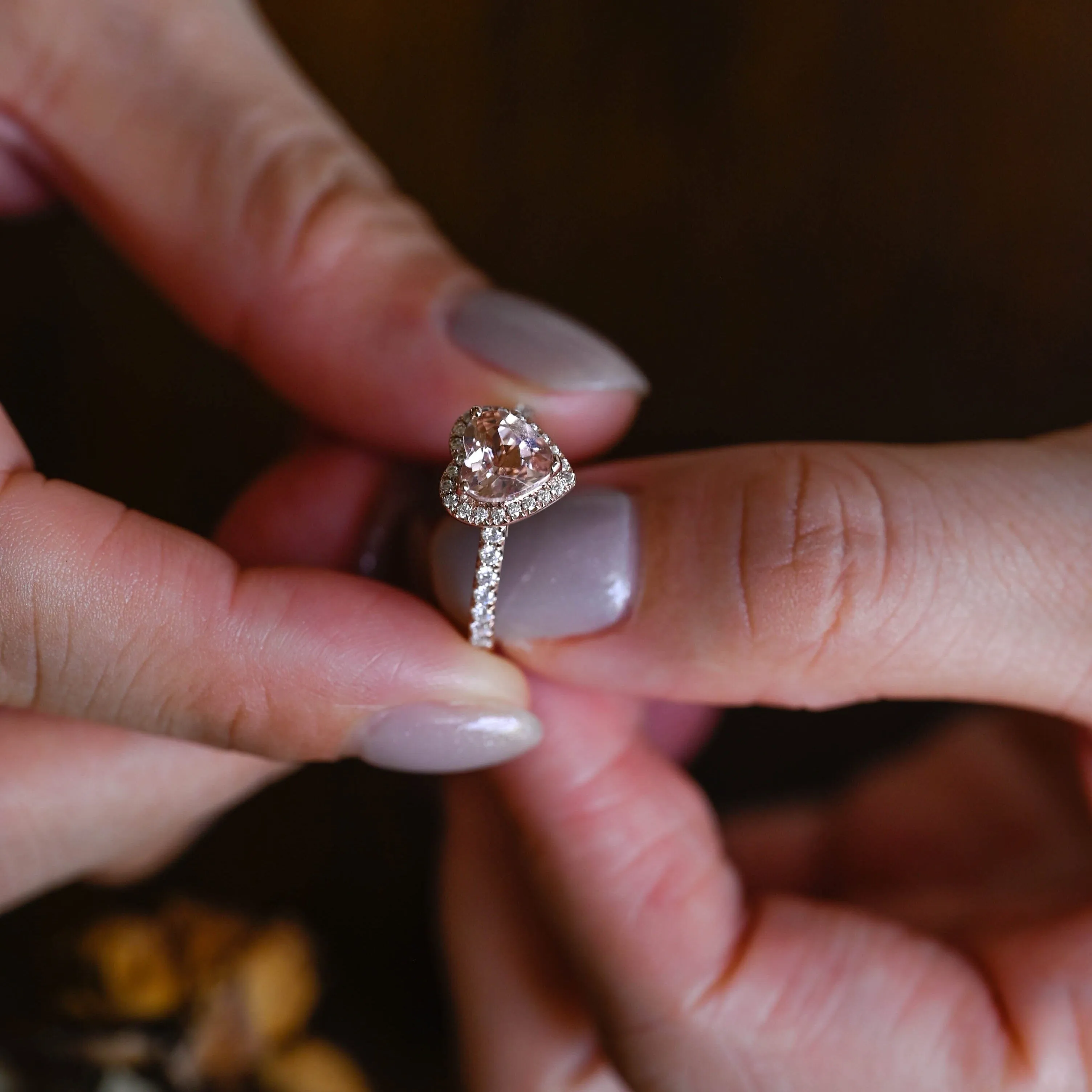 Solid Gold Heart Cut Lab Pink Sapphire Engagement Ring sold by Causyou product image thumbnail 3