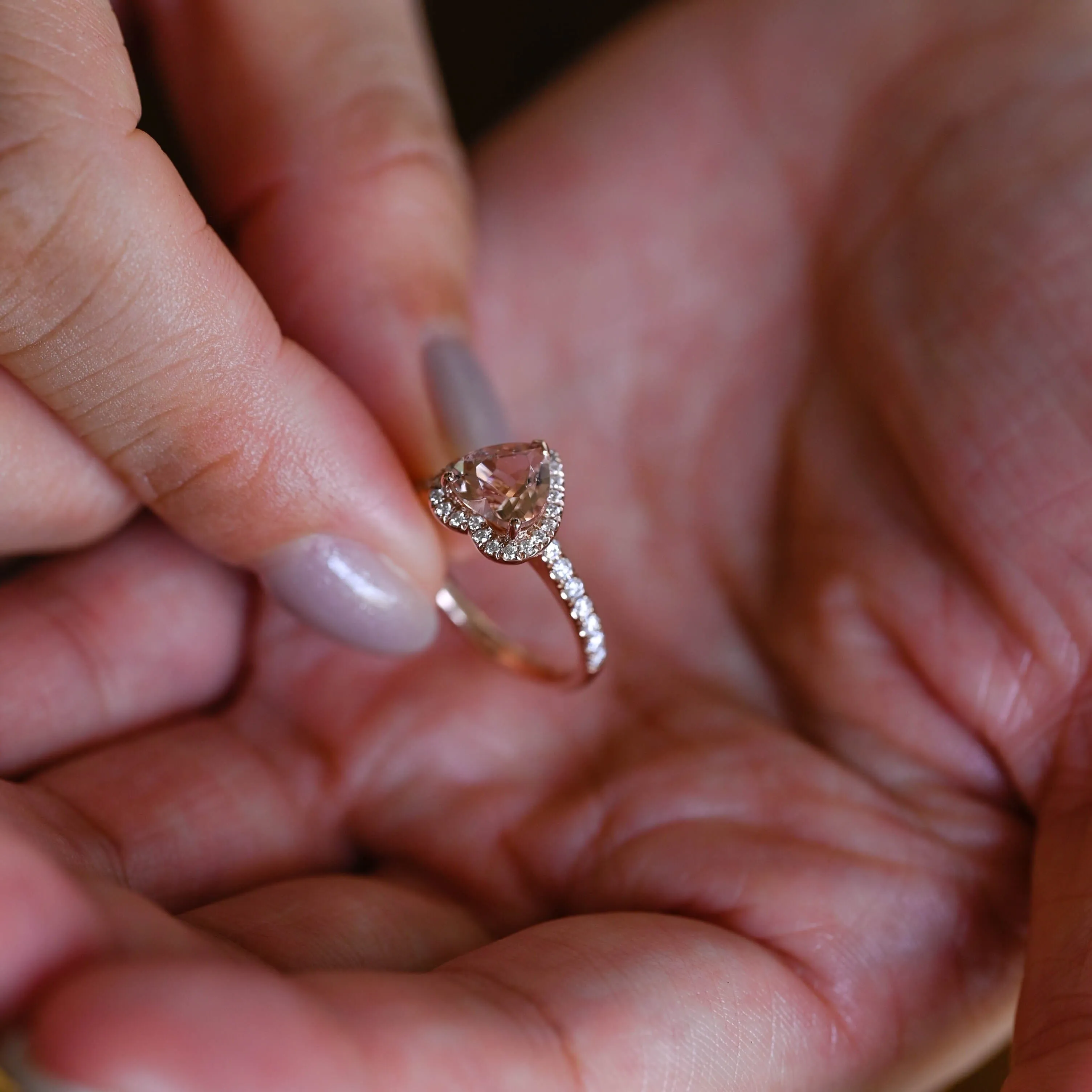 Solid Gold Heart Cut Lab Pink Sapphire Engagement Ring sold by Causyou product image thumbnail 4