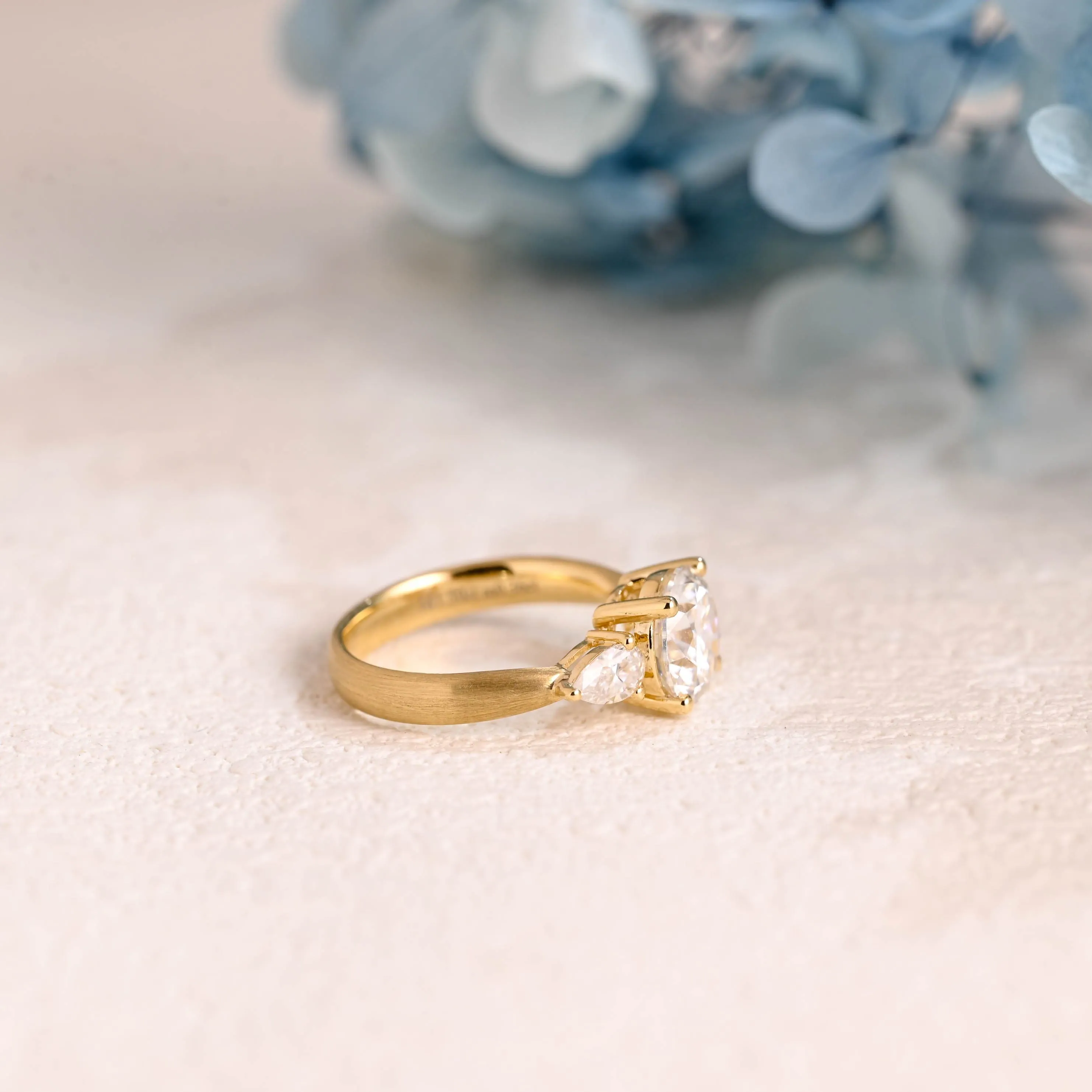 Solid Gold Three Stone 3mm Width Round Cut Moissanite Engagement Ring sold by Causyou product image thumbnail 5