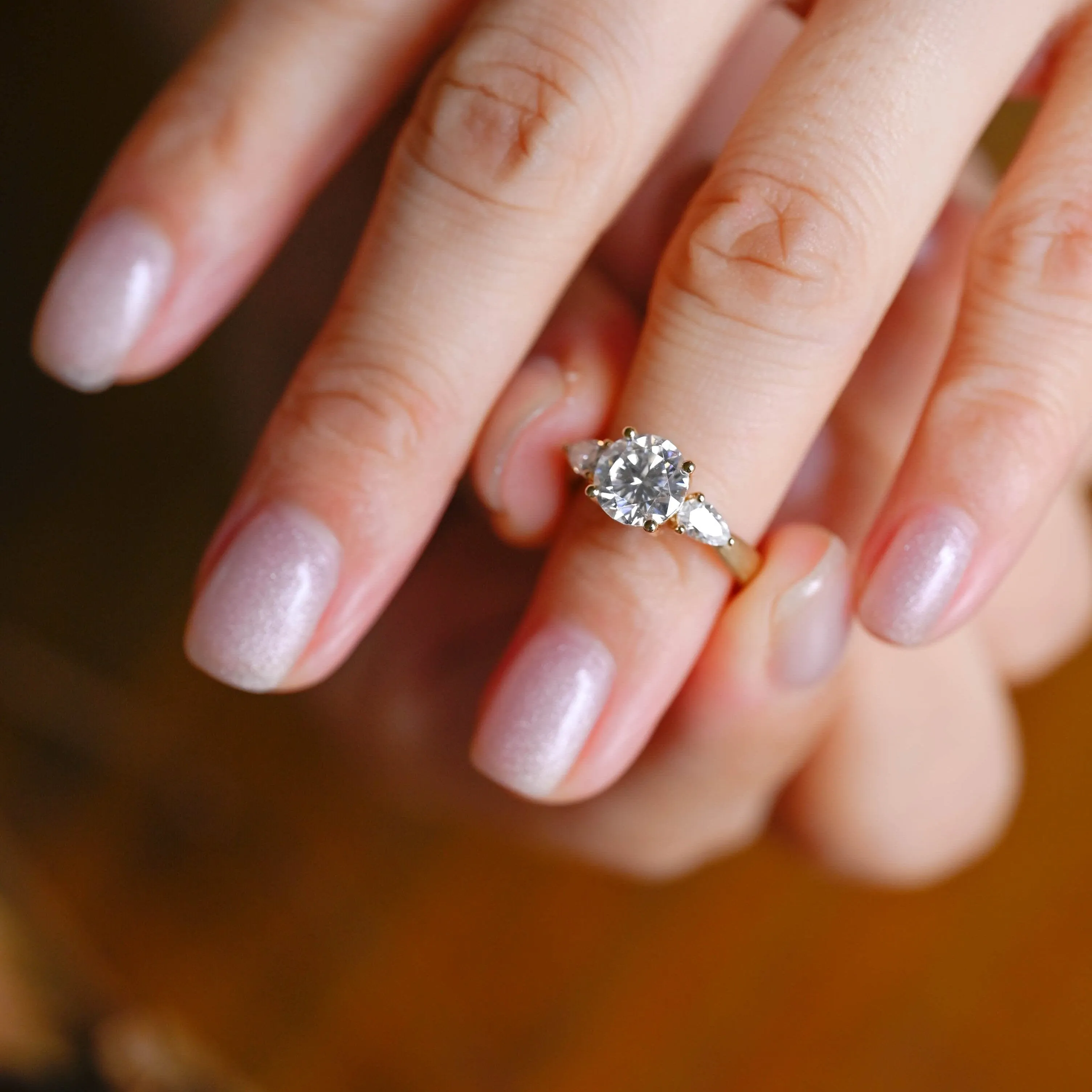 Solid Gold Three Stone 3mm Width Round Cut Moissanite Engagement Ring sold by Causyou product image thumbnail 2