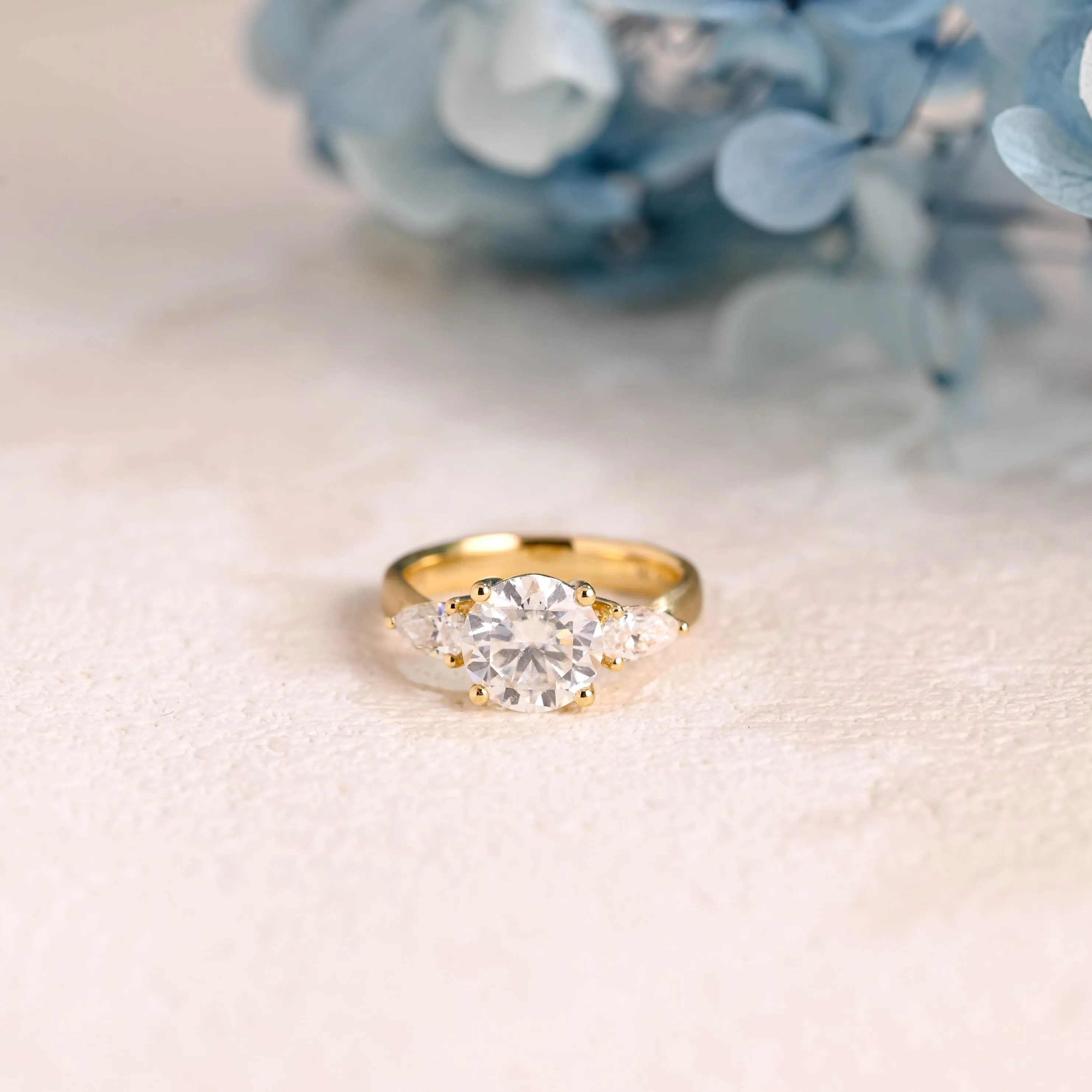 Solid Gold Three Stone 3mm Width Round Cut Moissanite Engagement Ring sold by Causyou