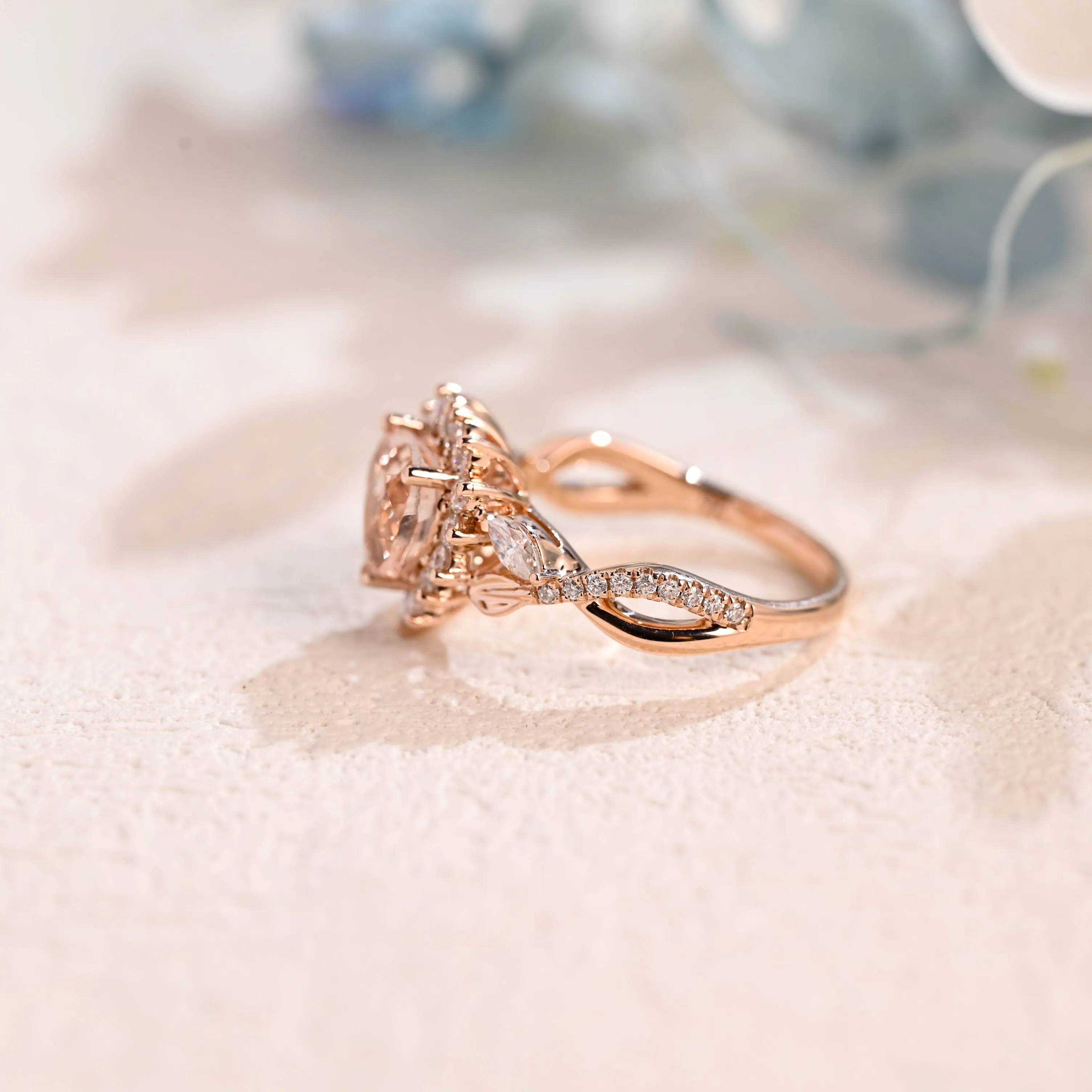 Solid Gold Split Shank Heart Cut Pink Lab Grown Sapphire Ring sold by Causyou product image thumbnail 5