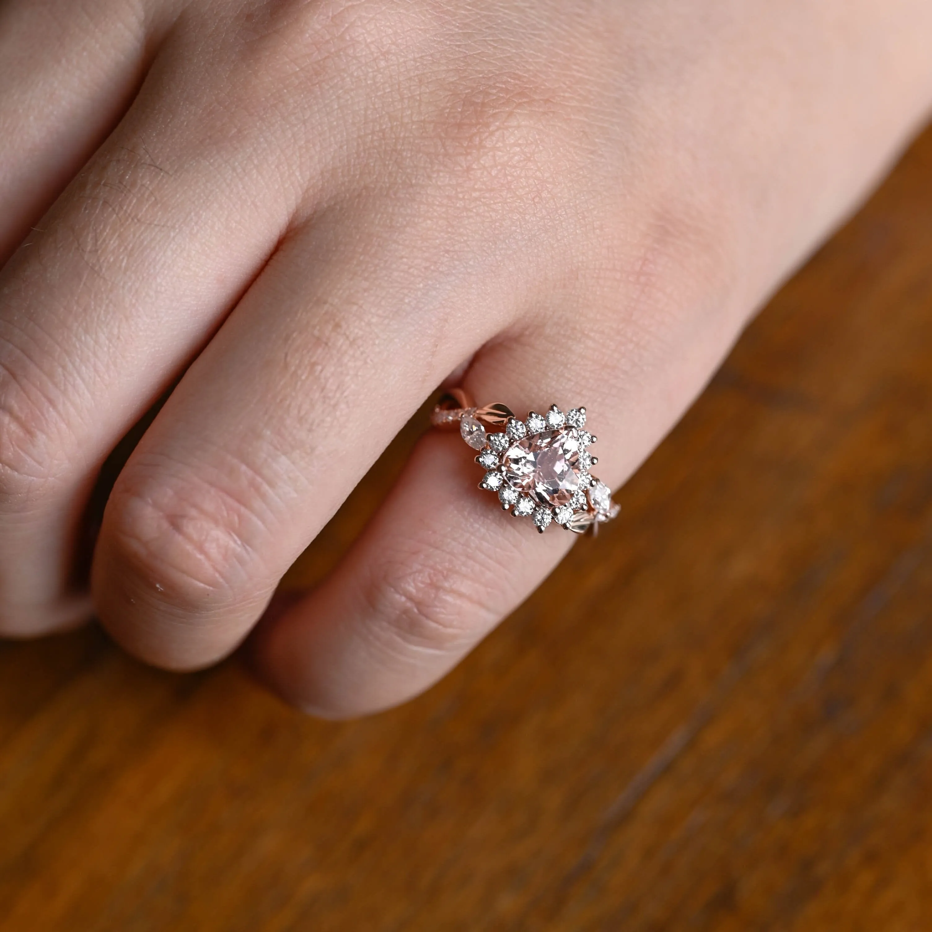 Solid Gold Split Shank Heart Cut Pink Lab Grown Sapphire Ring sold by Causyou product image thumbnail 4