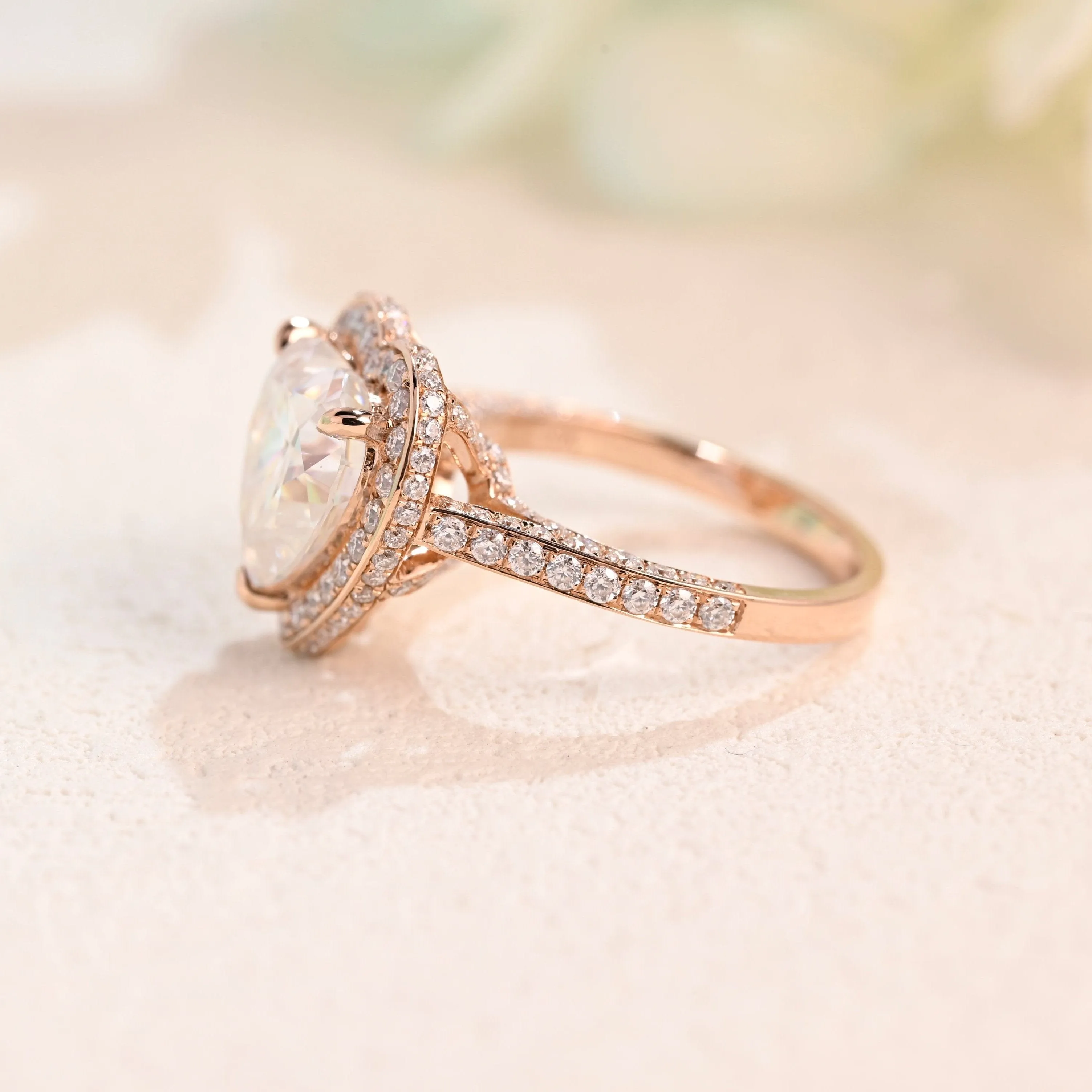 Solid Gold Hidden Halo Heart Cut Moissanite Engagement Ring sold by Causyou product image thumbnail 5