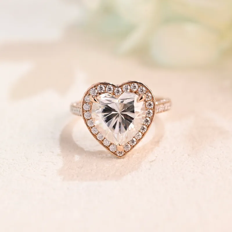 Solid Gold Hidden Halo Heart Cut Moissanite Engagement Ring sold by Causyou