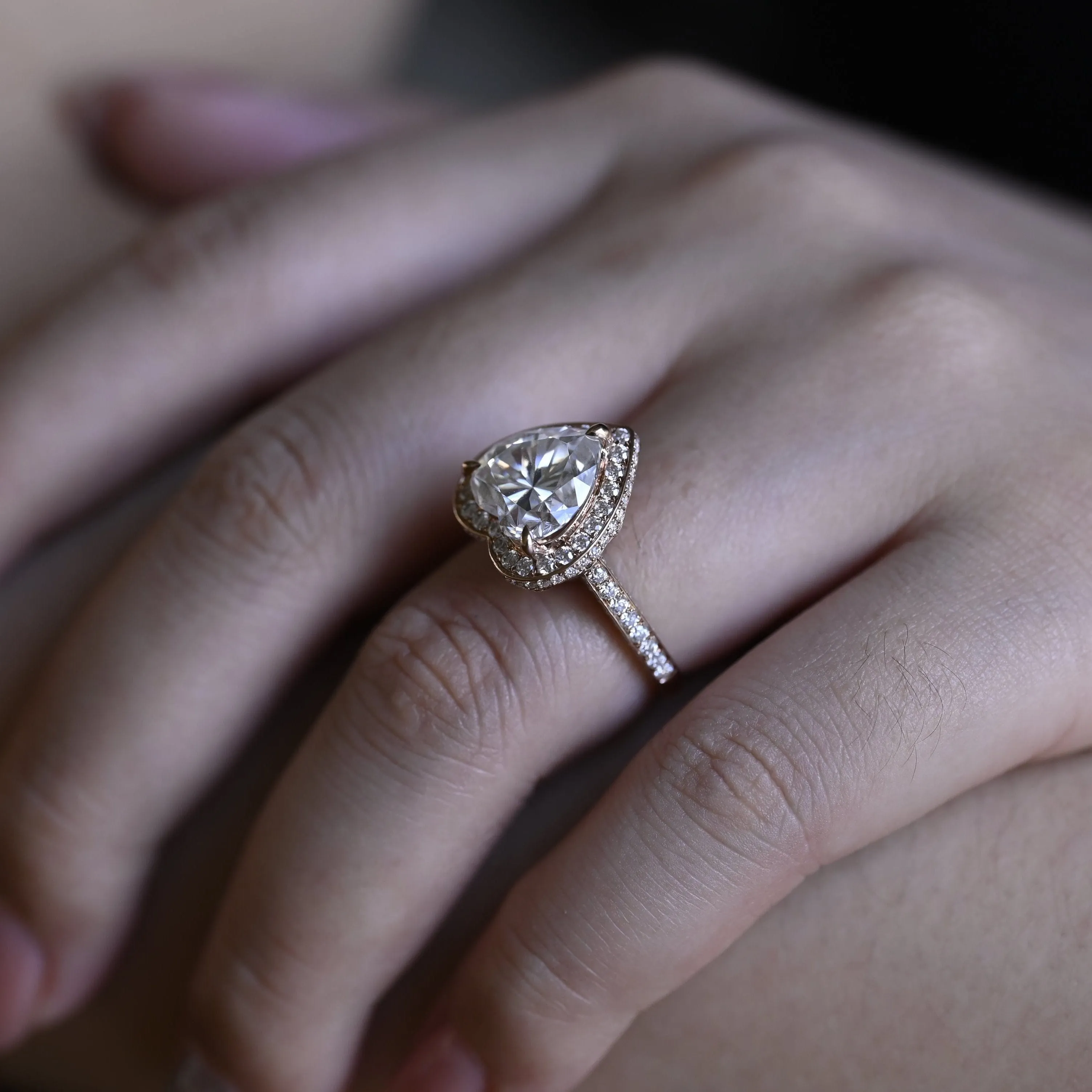 Solid Gold Hidden Halo Heart Cut Moissanite Engagement Ring sold by Causyou product image thumbnail 4