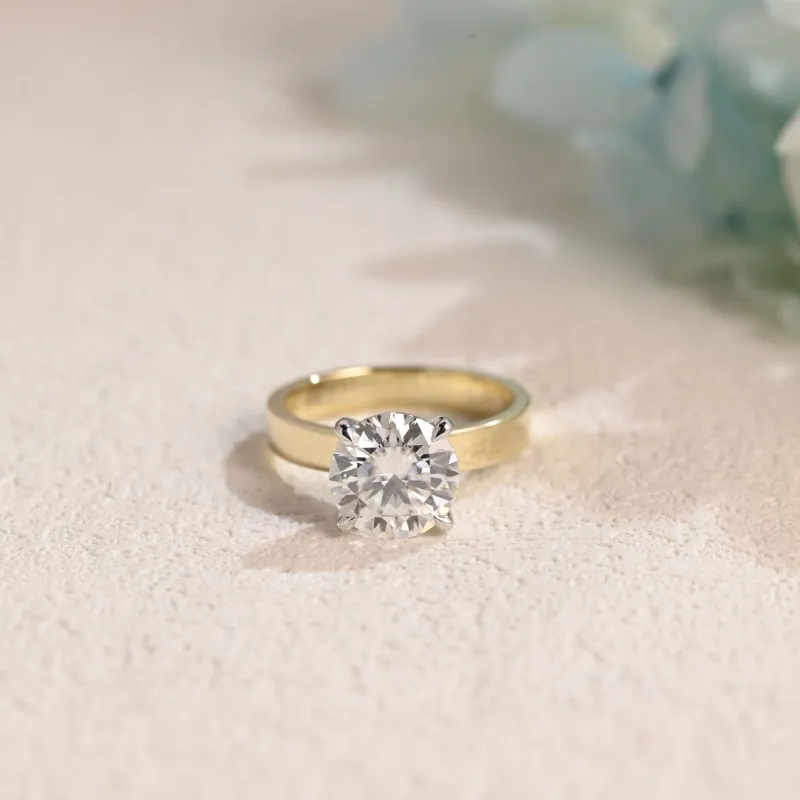Solid Gold Solitaire 3mm Width Two Tone Round Cut Moissanite Engagement Ring sold by Causyou