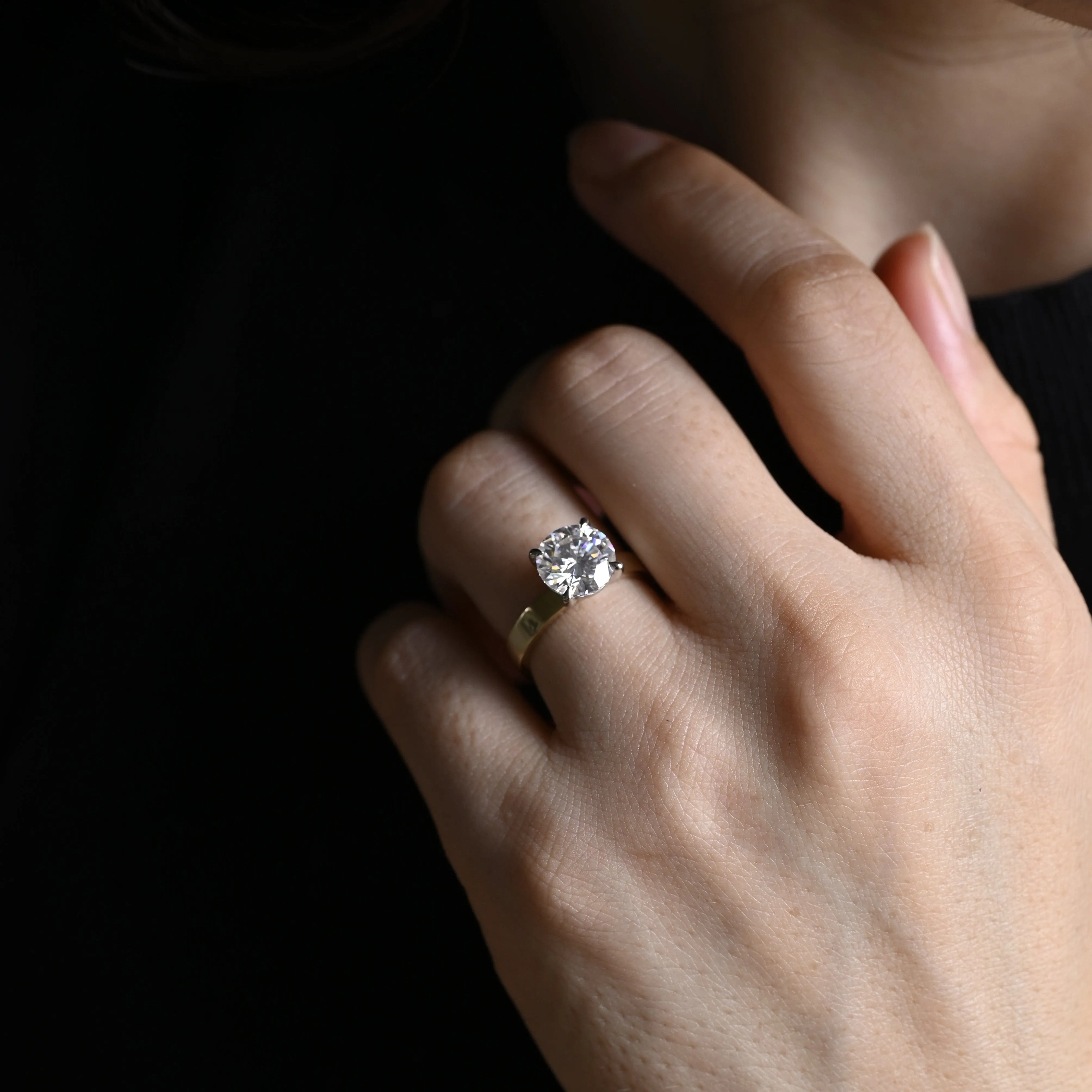 Solid Gold Solitaire 3mm Width Two Tone Round Cut Moissanite Engagement Ring sold by Causyou product image thumbnail 2