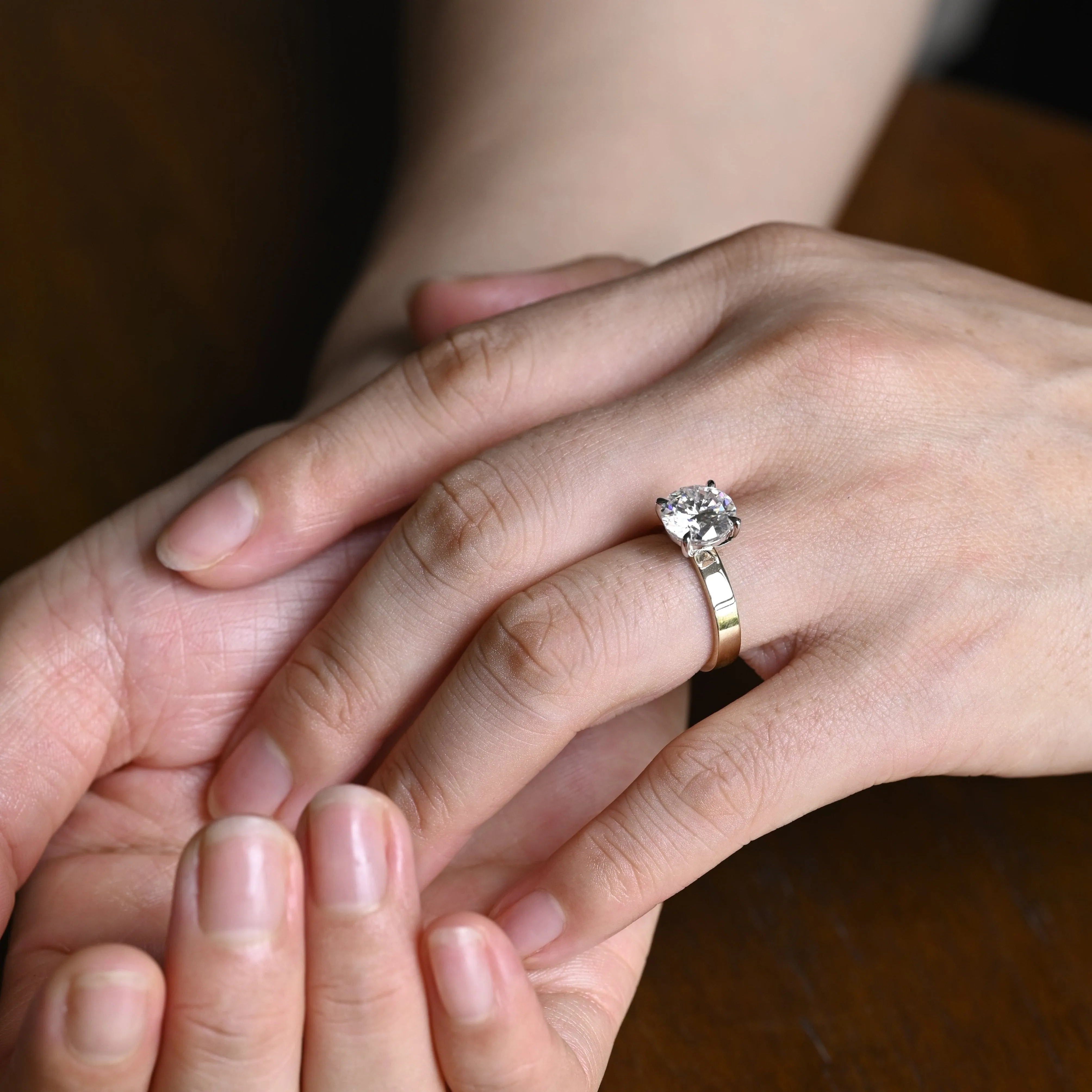 Solid Gold Solitaire 3mm Width Two Tone Round Cut Moissanite Engagement Ring sold by Causyou product image thumbnail 3