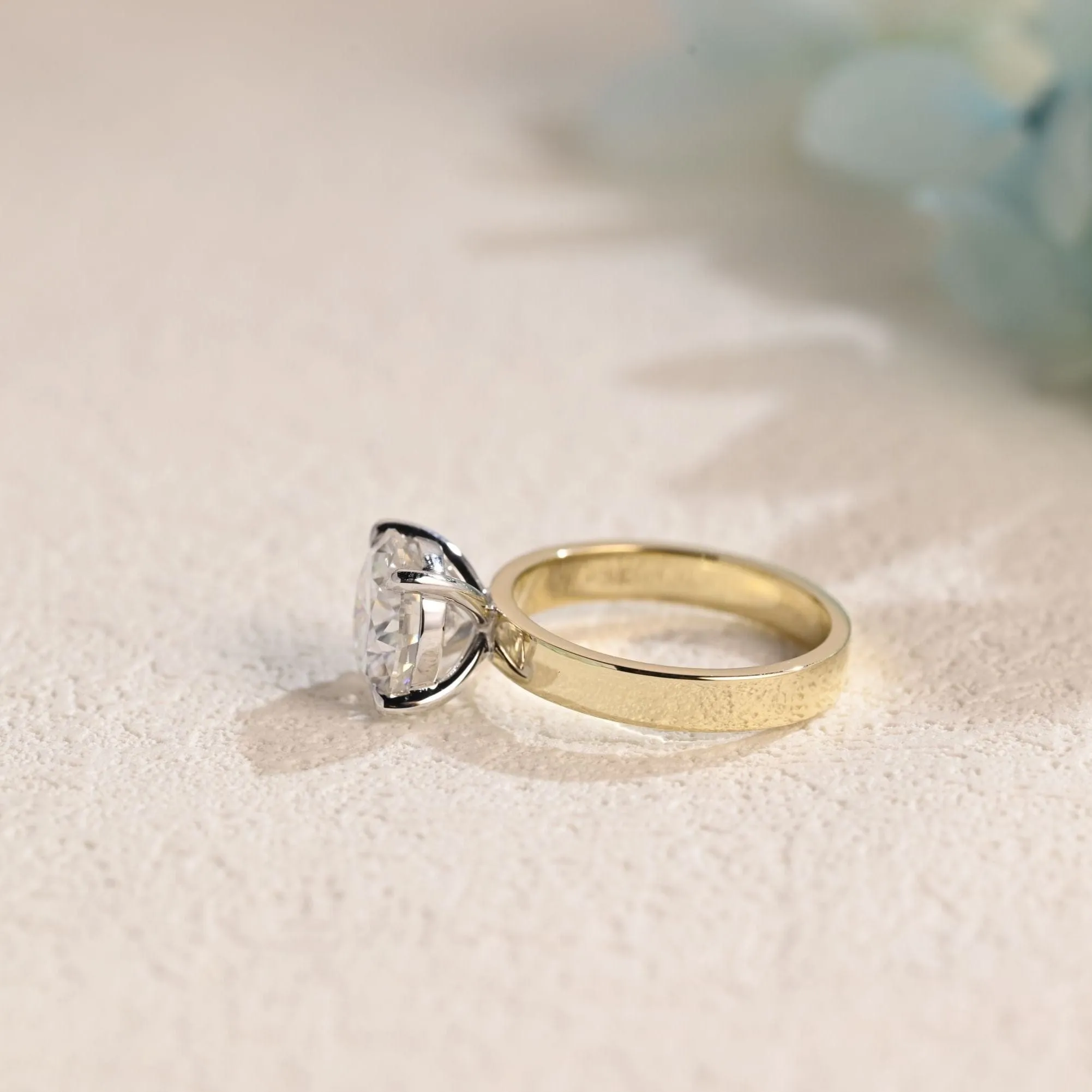 Solid Gold Solitaire 3mm Width Two Tone Round Cut Moissanite Engagement Ring sold by Causyou product image thumbnail 5