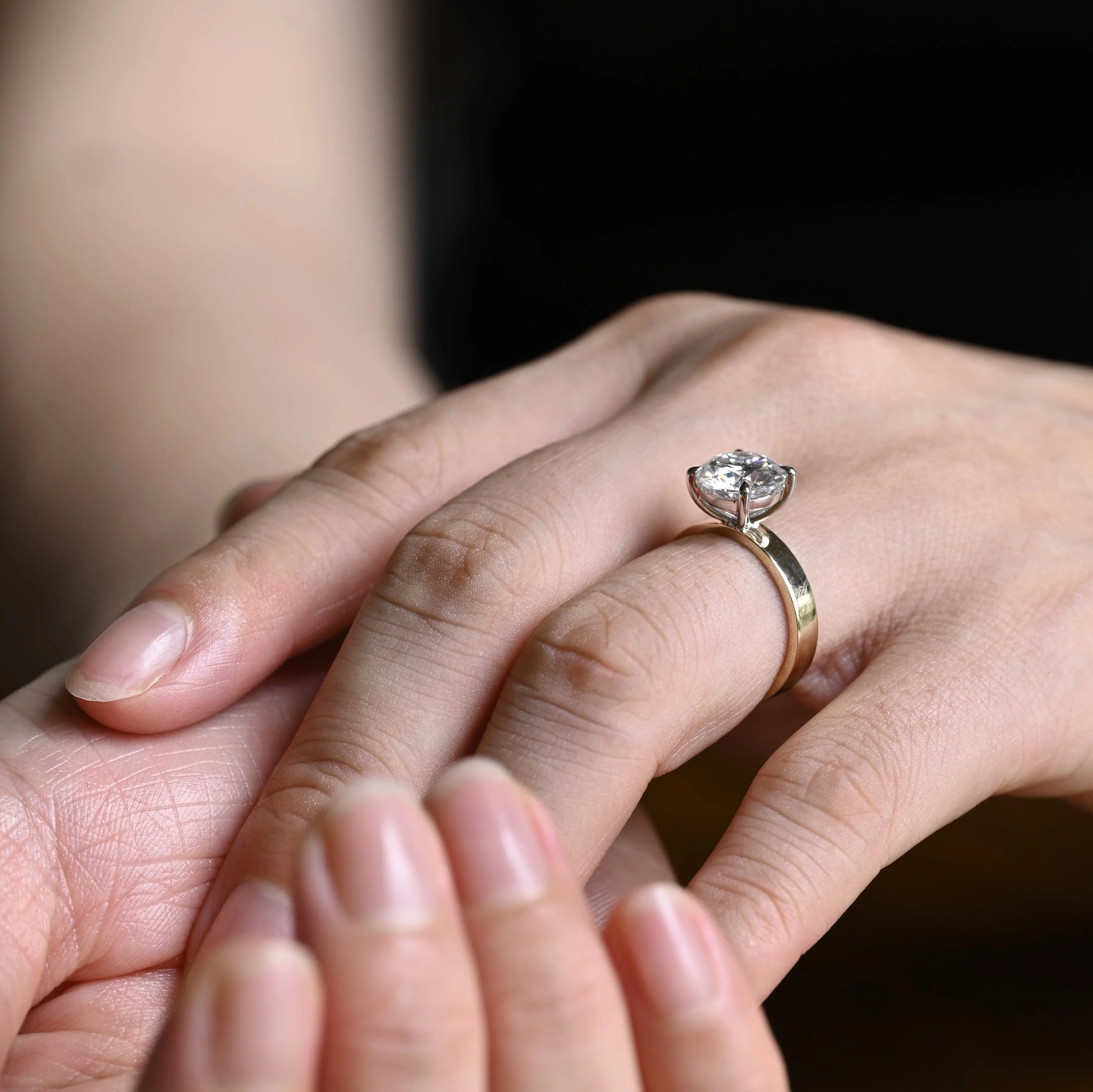 Solid Gold Solitaire 3mm Width Two Tone Round Cut Moissanite Engagement Ring sold by Causyou product image thumbnail 4