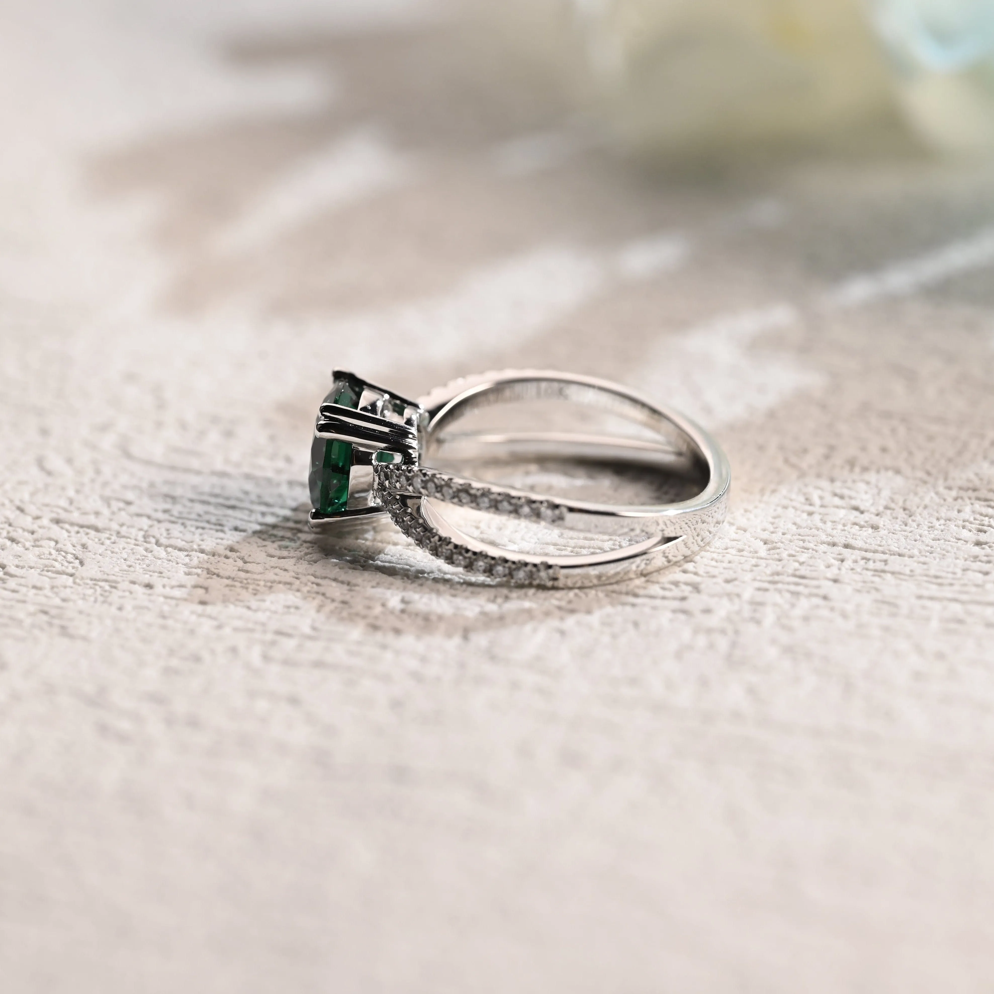 Solid Gold Split Shank Round Cut Lab Emerald Engagement Ring sold by Causyou product image thumbnail 2