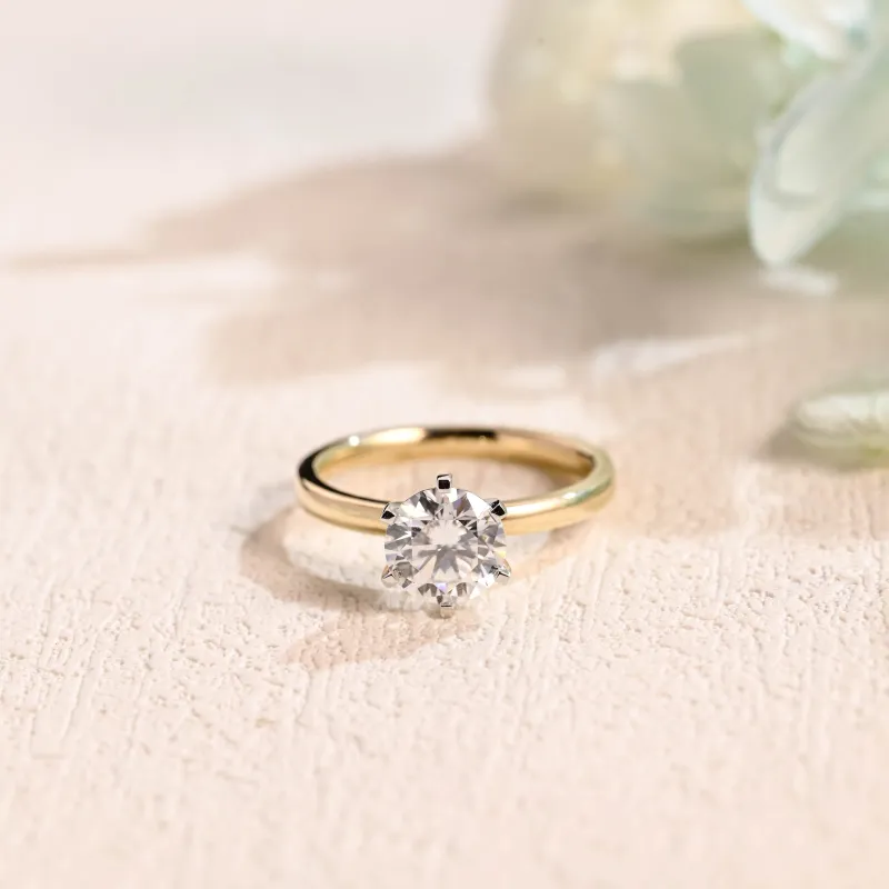 Solid Gold Solitaire Two Tone Round Cut Moissanite Engagement Ring sold by Causyou