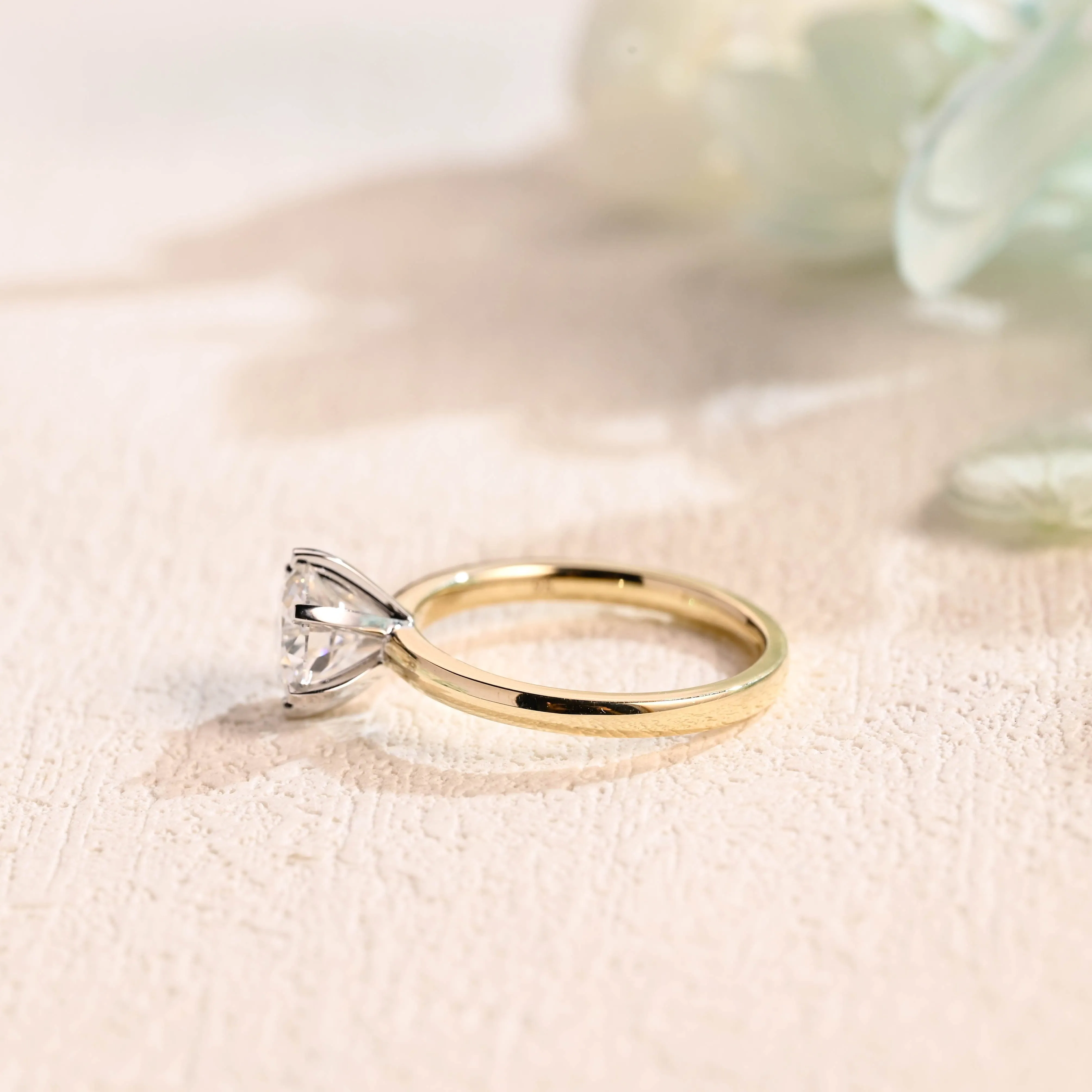 Solid Gold Solitaire Two Tone Round Cut Moissanite Engagement Ring sold by Causyou product image thumbnail 5