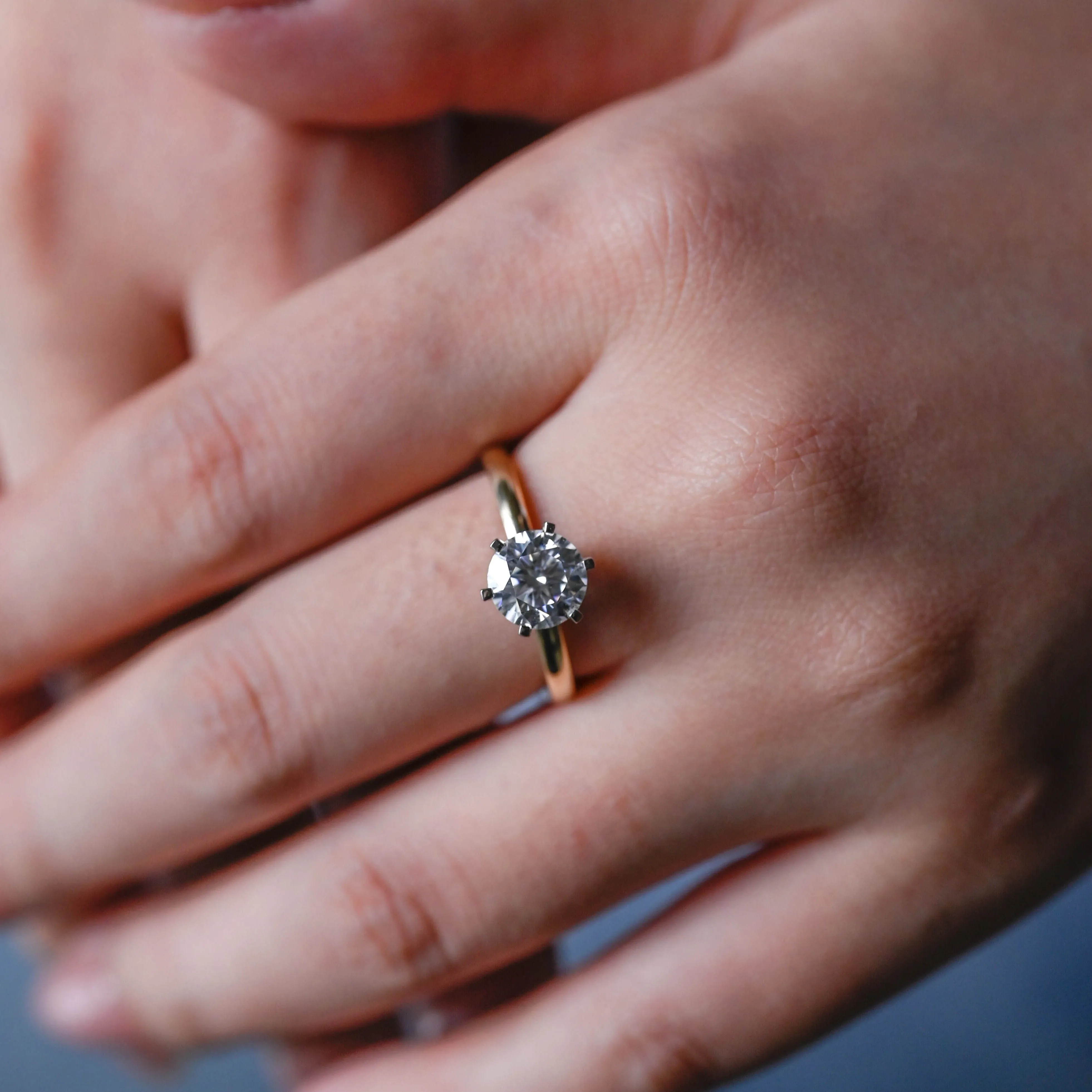 Solid Gold Solitaire Two Tone Round Cut Moissanite Engagement Ring sold by Causyou product image thumbnail 3