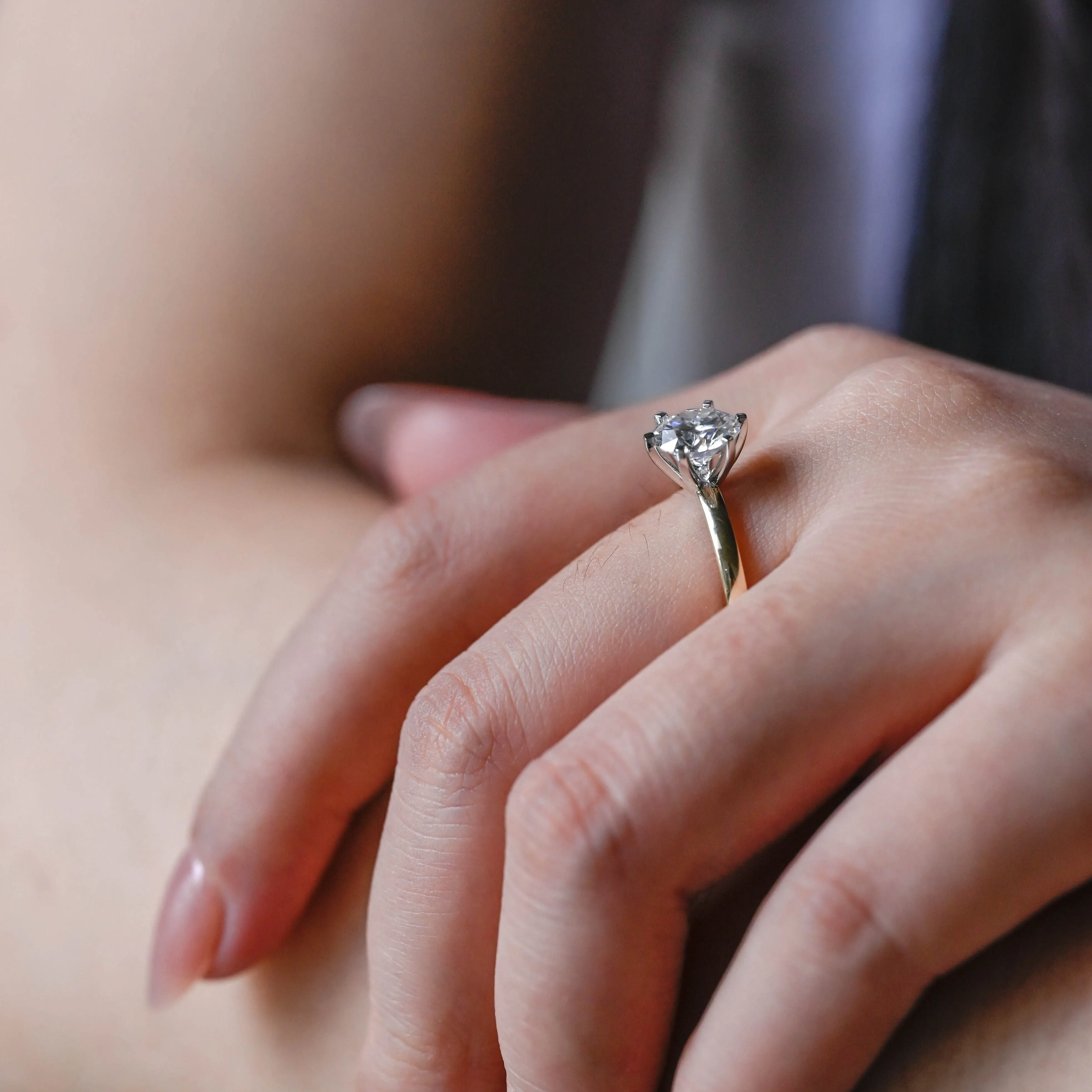 Solid Gold Solitaire Two Tone Round Cut Moissanite Engagement Ring sold by Causyou product image thumbnail 4