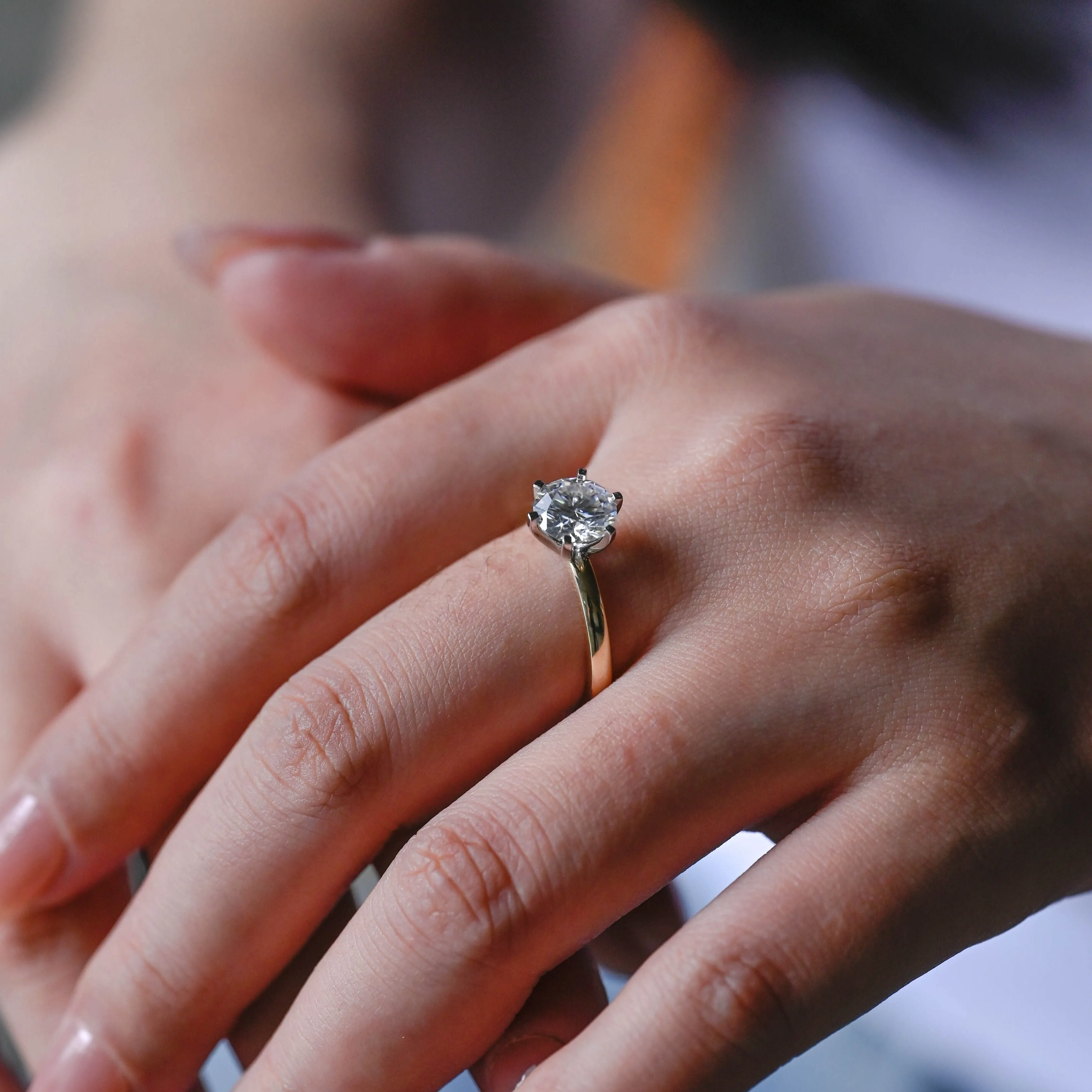 Solid Gold Solitaire Two Tone Round Cut Moissanite Engagement Ring sold by Causyou product image thumbnail 2