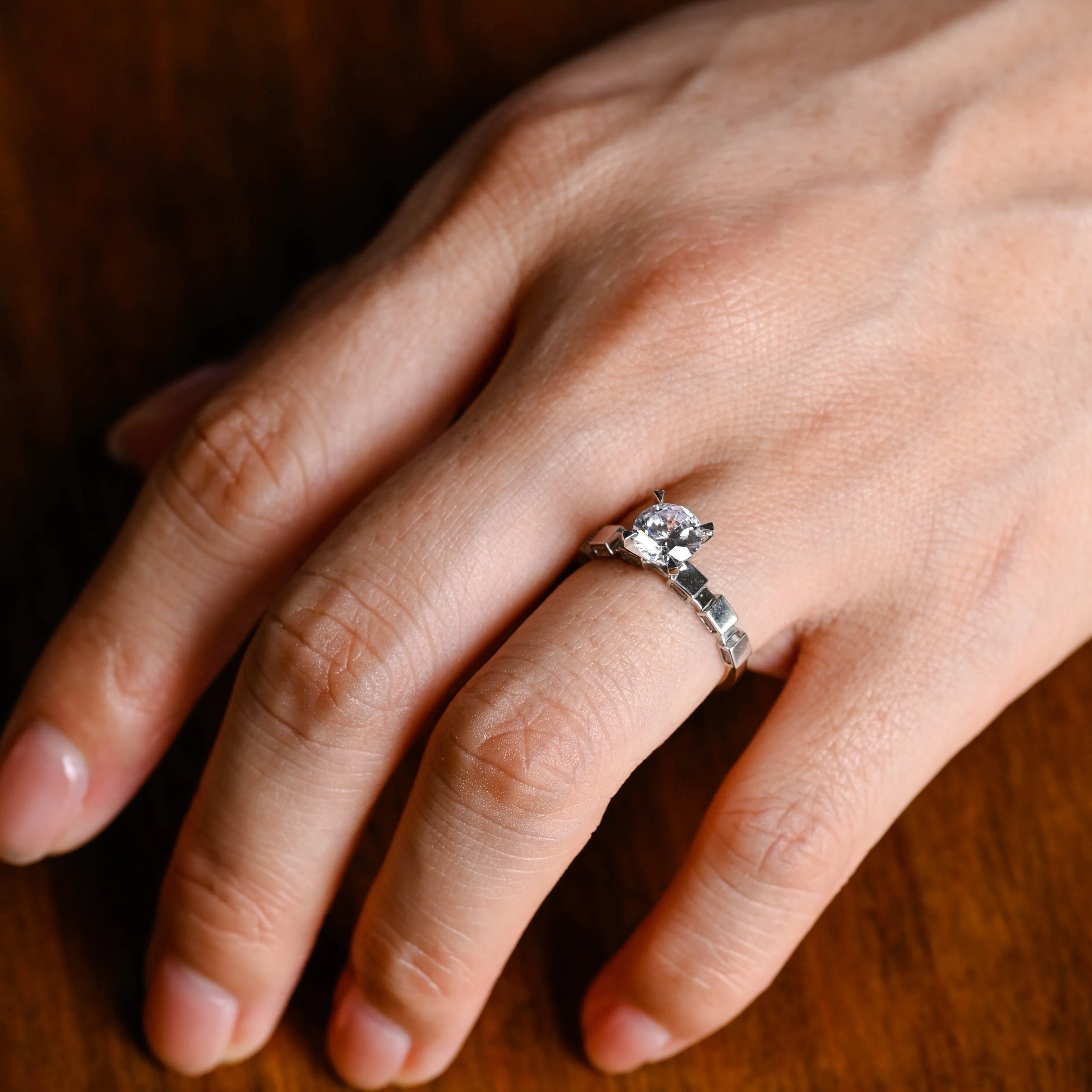 Solid Gold 3.5mm Width Solitaire Round Cut Moissanite Engagement Ring sold by Causyou product image thumbnail 2