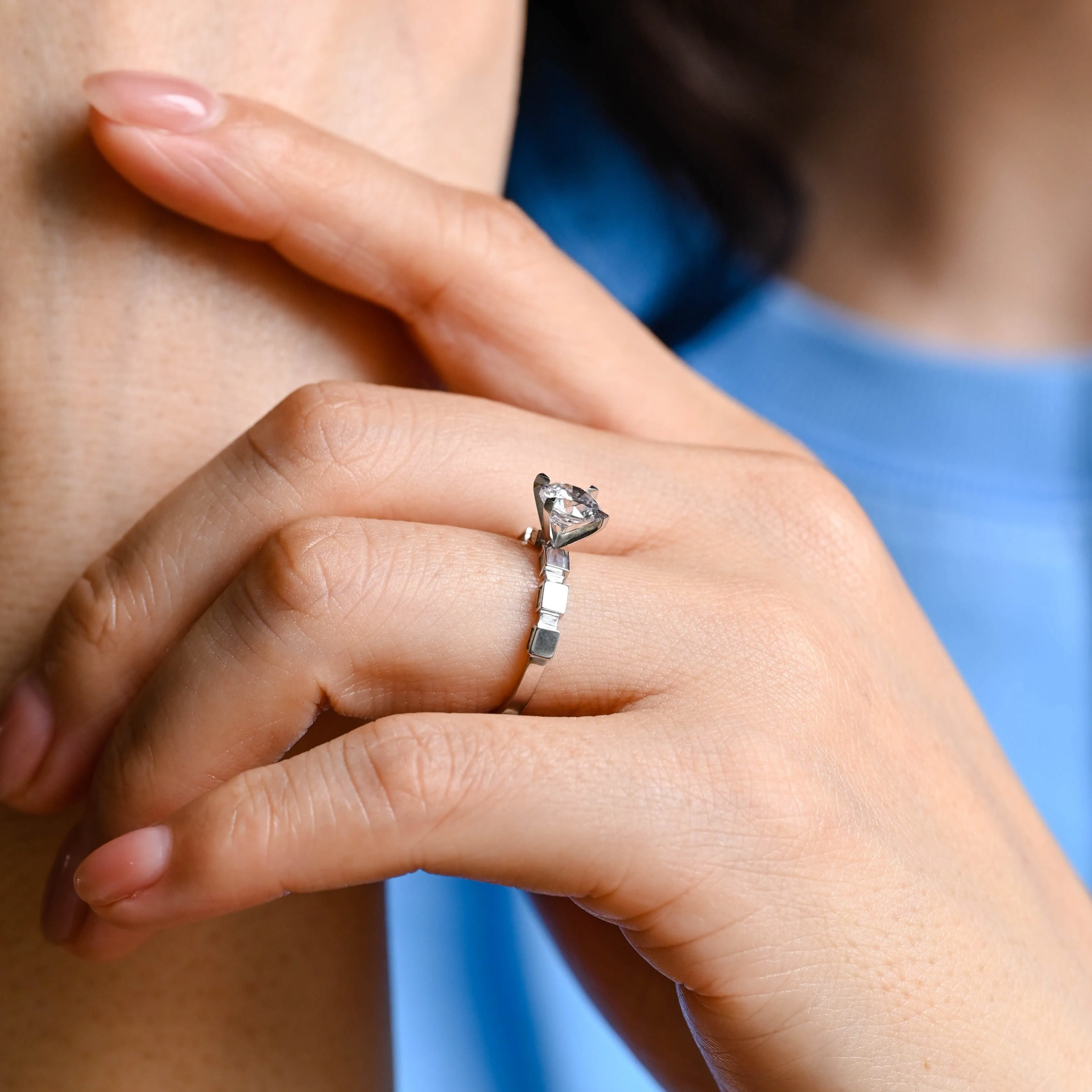 Solid Gold 3.5mm Width Solitaire Round Cut Moissanite Engagement Ring sold by Causyou product image thumbnail 3