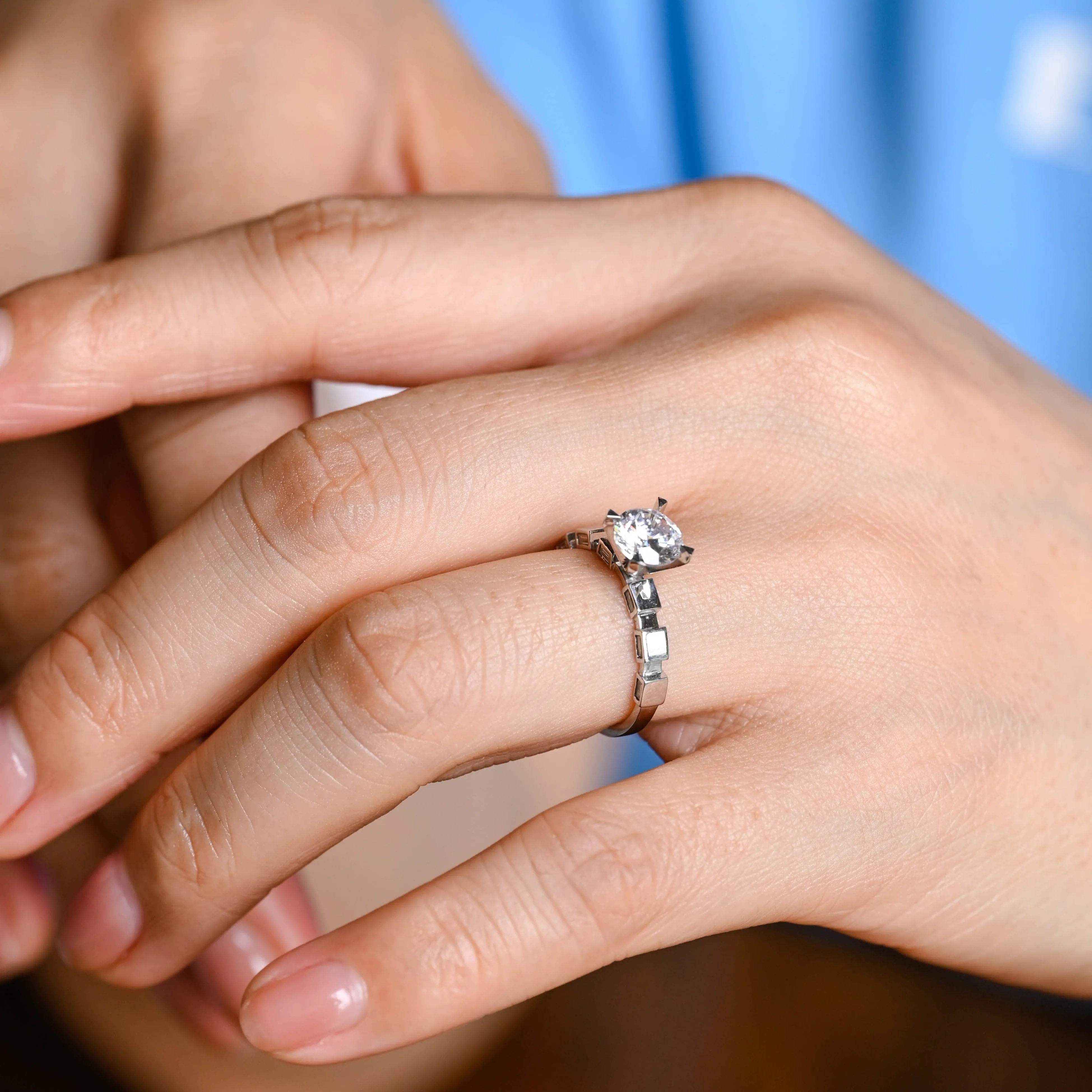 Solid Gold 3.5mm Width Solitaire Round Cut Moissanite Engagement Ring sold by Causyou product image thumbnail 4