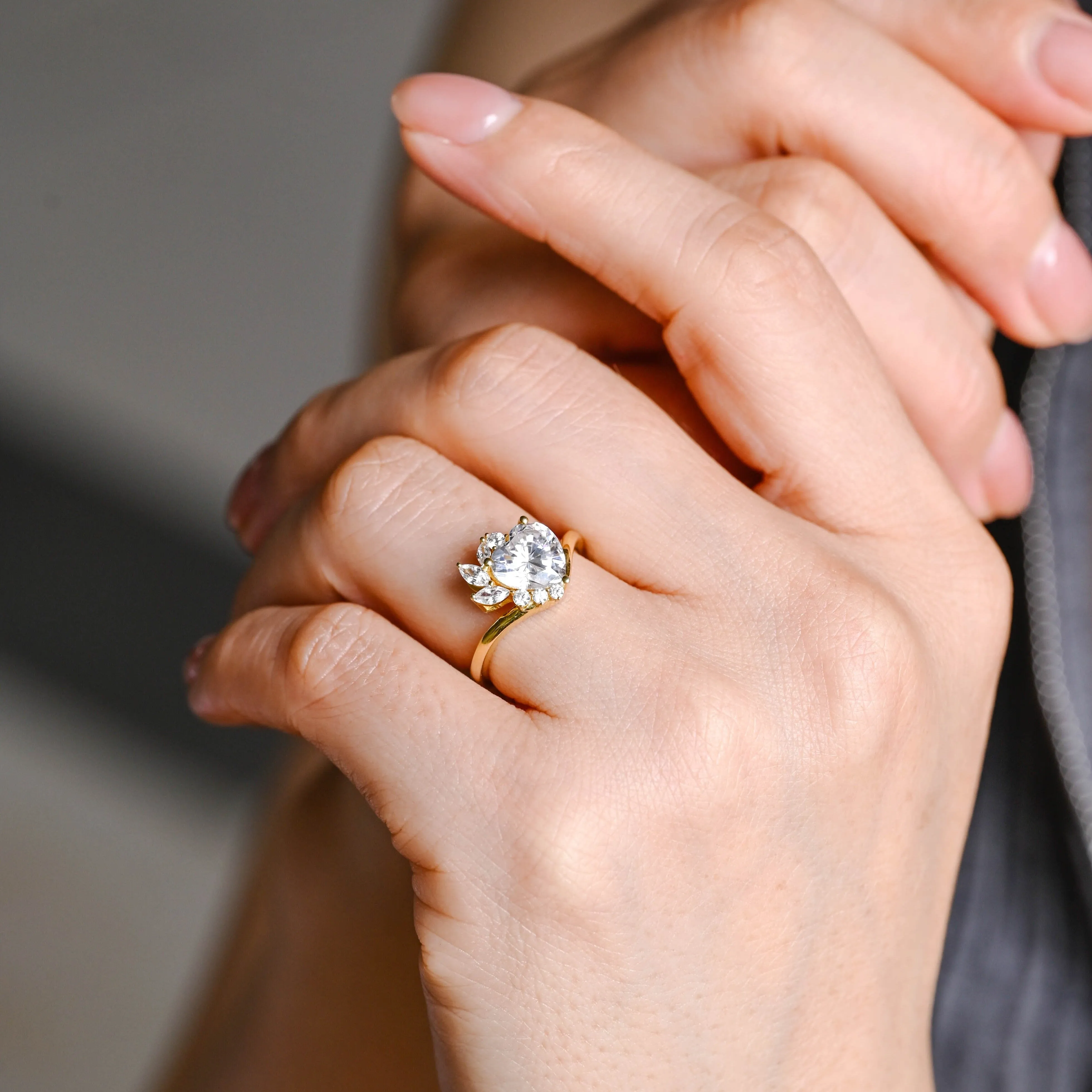 Solid Gold Floral Heart Cut Moissanite Engagement Ring sold by Causyou product image thumbnail 2