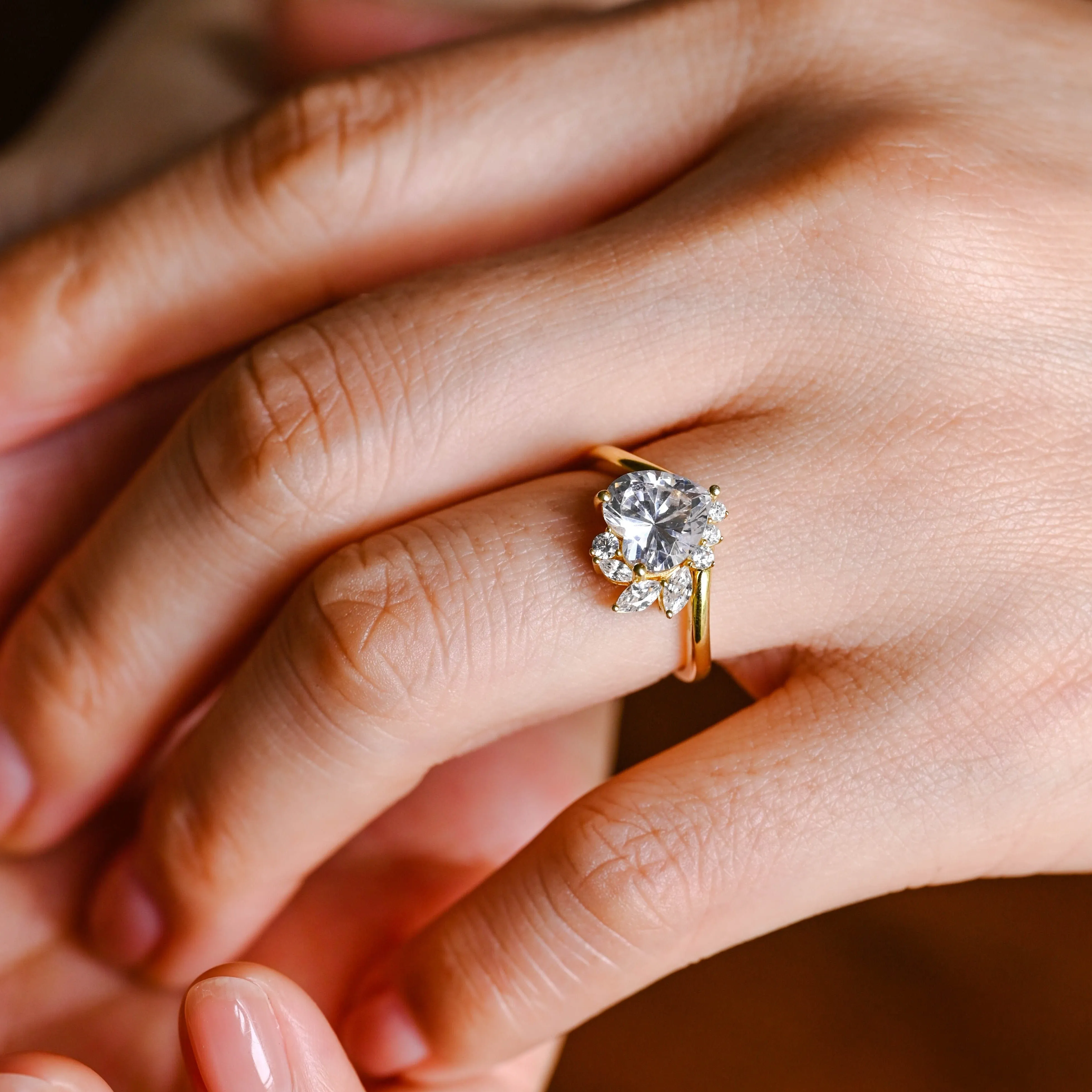 Solid Gold Floral Heart Cut Moissanite Engagement Ring sold by Causyou product image thumbnail 4