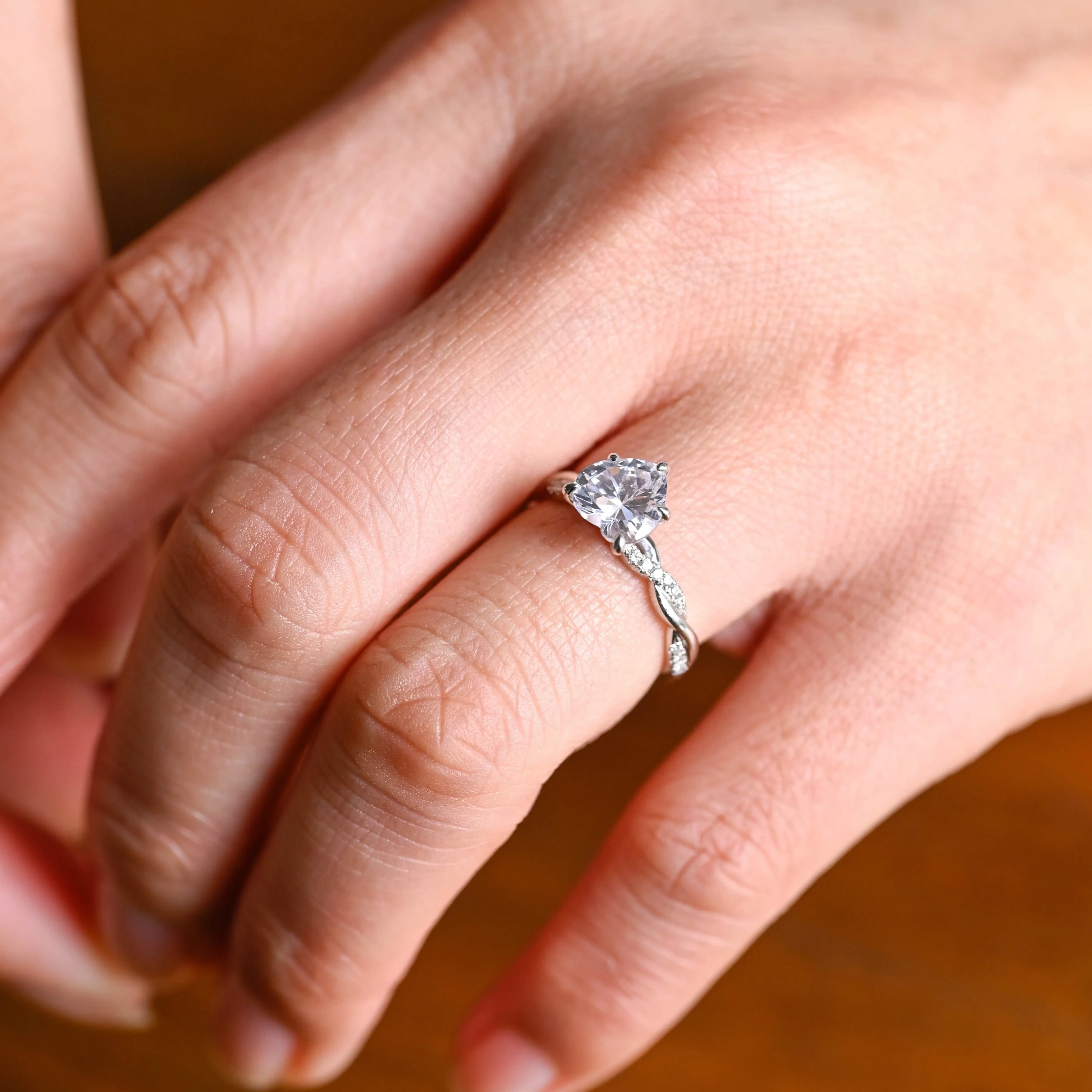 Solid Gold Twisted Band Heart Cut Moissanite Engagement Ring sold by Causyou product image thumbnail 2