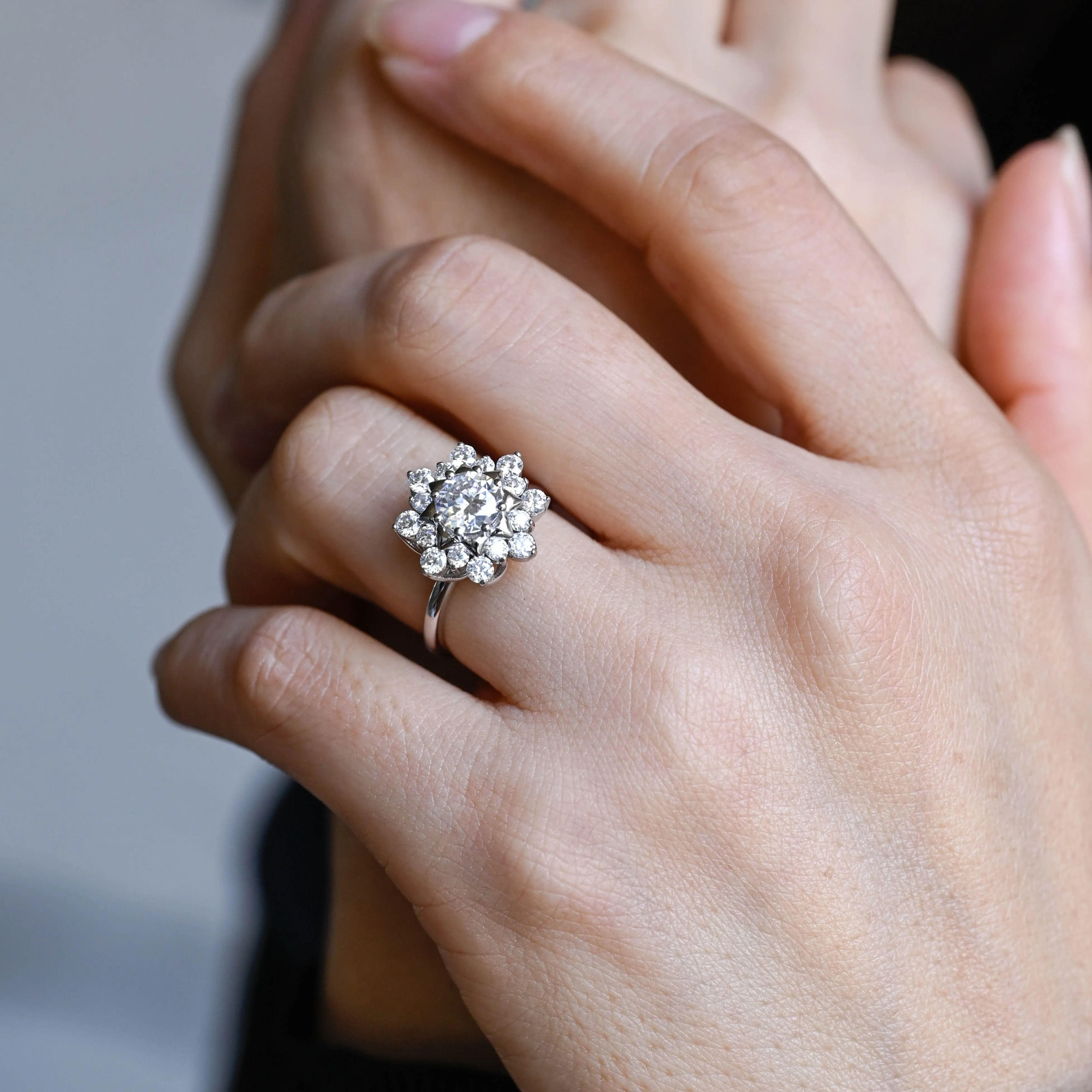 Solid Gold Floral Halo Round Cut Moissanite Engagement Ring sold by Causyou product image thumbnail 2