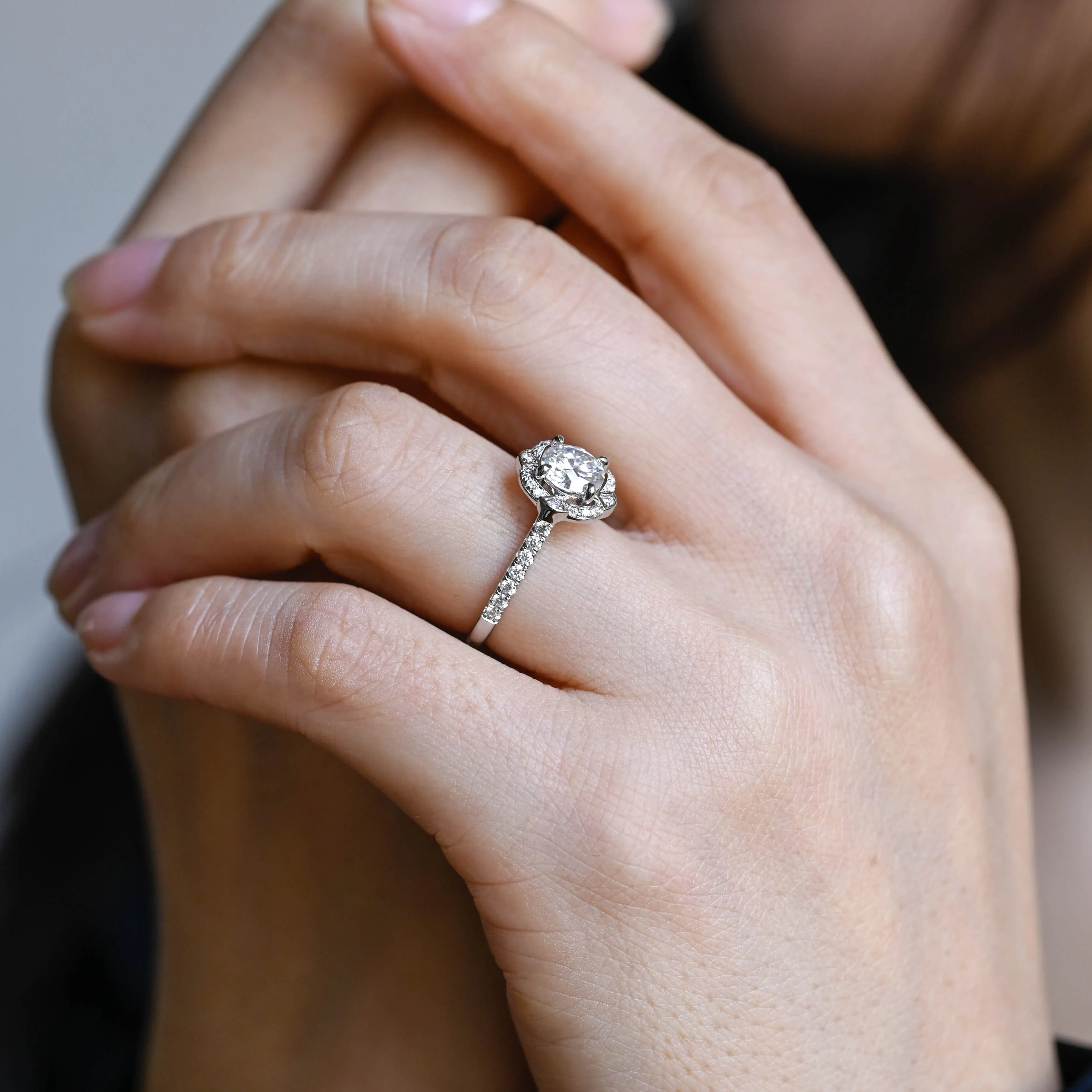 Solid Gold Milgrain Halo Round Cut Moissanite Engagement Ring sold by Causyou product image thumbnail 4