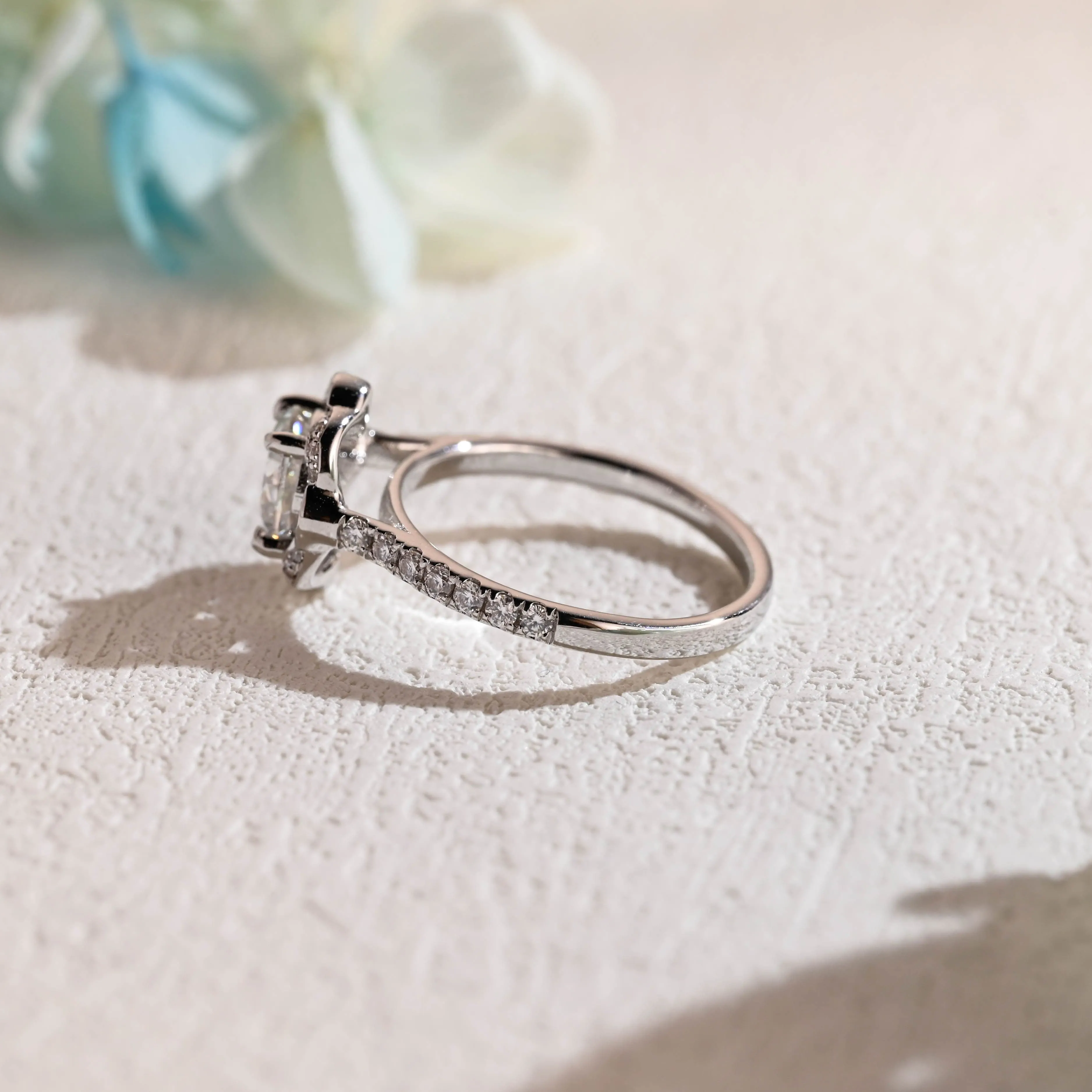 Solid Gold Milgrain Halo Round Cut Moissanite Engagement Ring sold by Causyou product image thumbnail 5