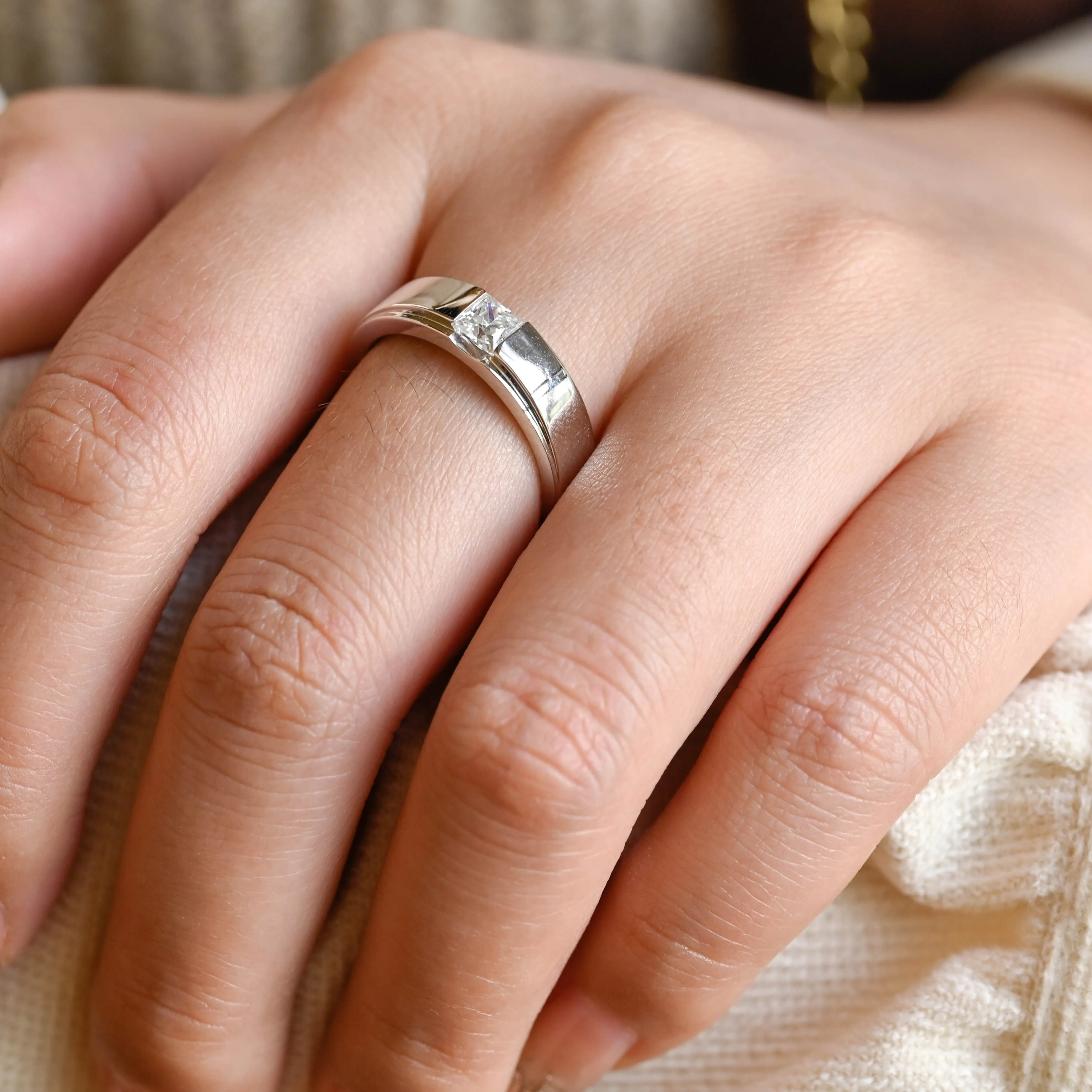 Solid Gold Princess Cut Moissanite Wedding Band sold by Causyou product image thumbnail 3