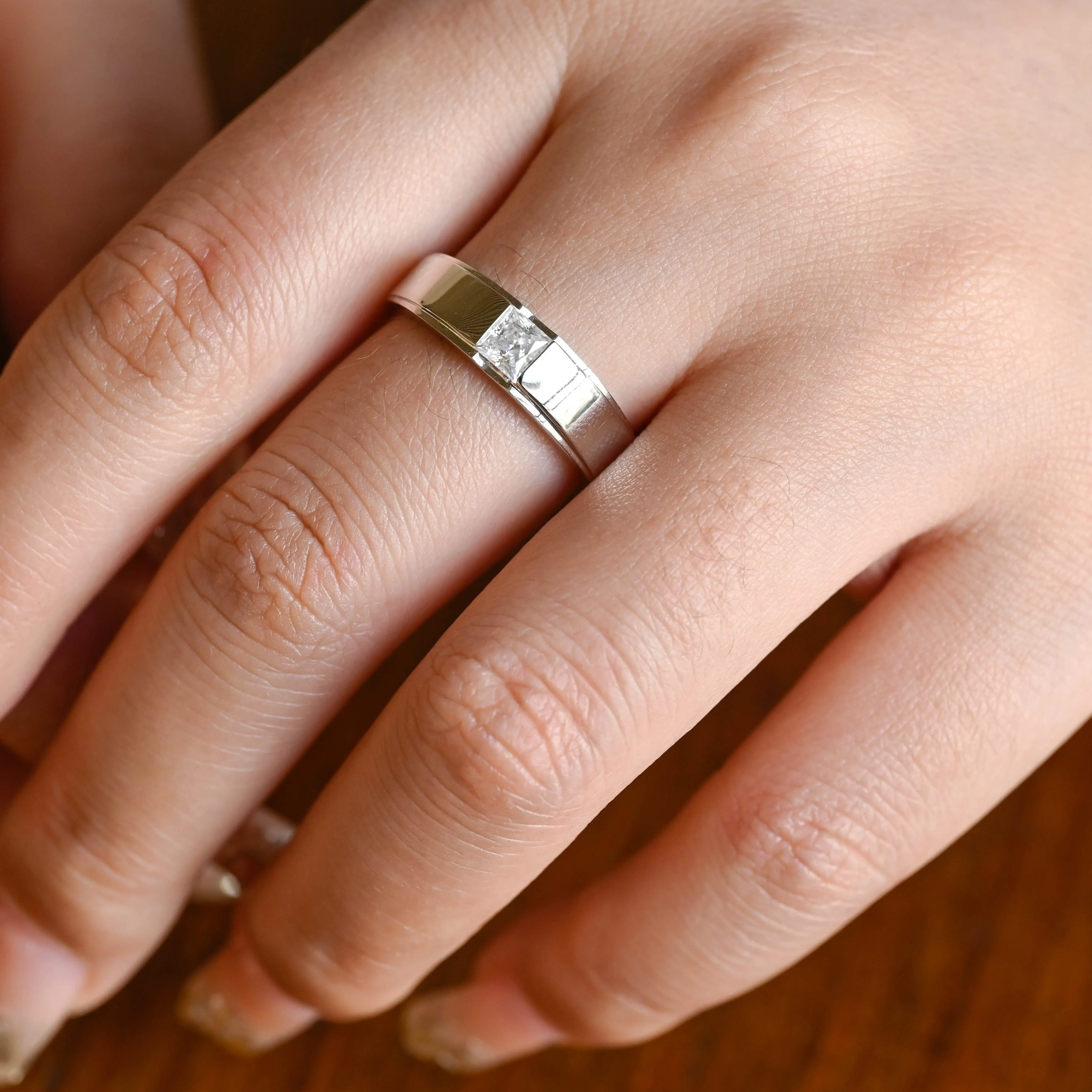 Solid Gold Princess Cut Moissanite Wedding Band sold by Causyou product image thumbnail 2