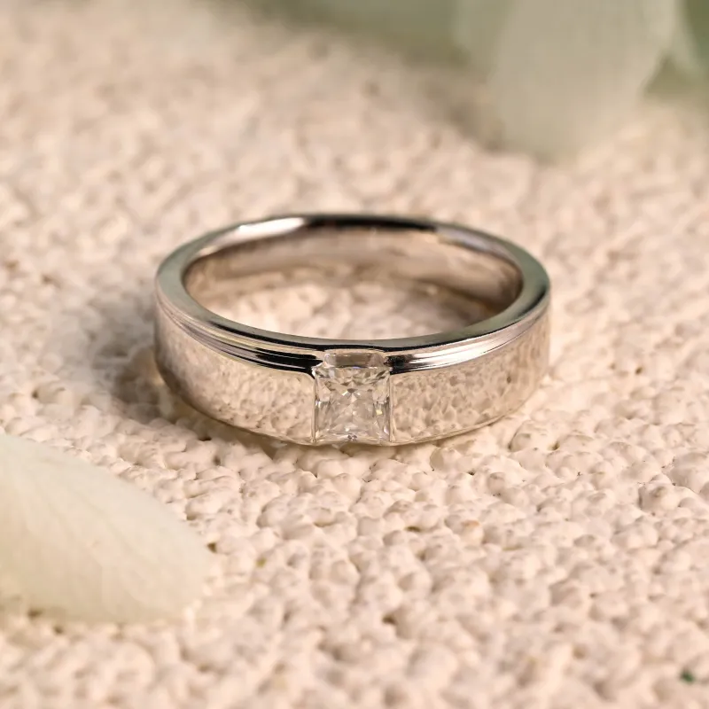 Solid Gold Princess Cut Moissanite Wedding Band sold by Causyou