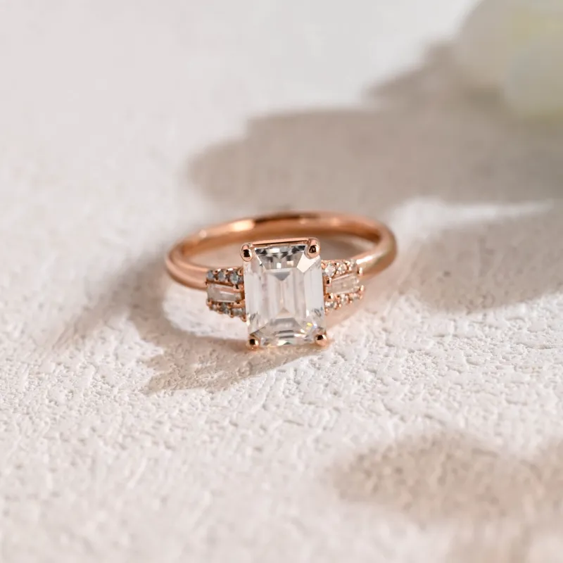 CausYou Solid Gold Emerald Cut Moissanite Engagement Ring sold by Causyou