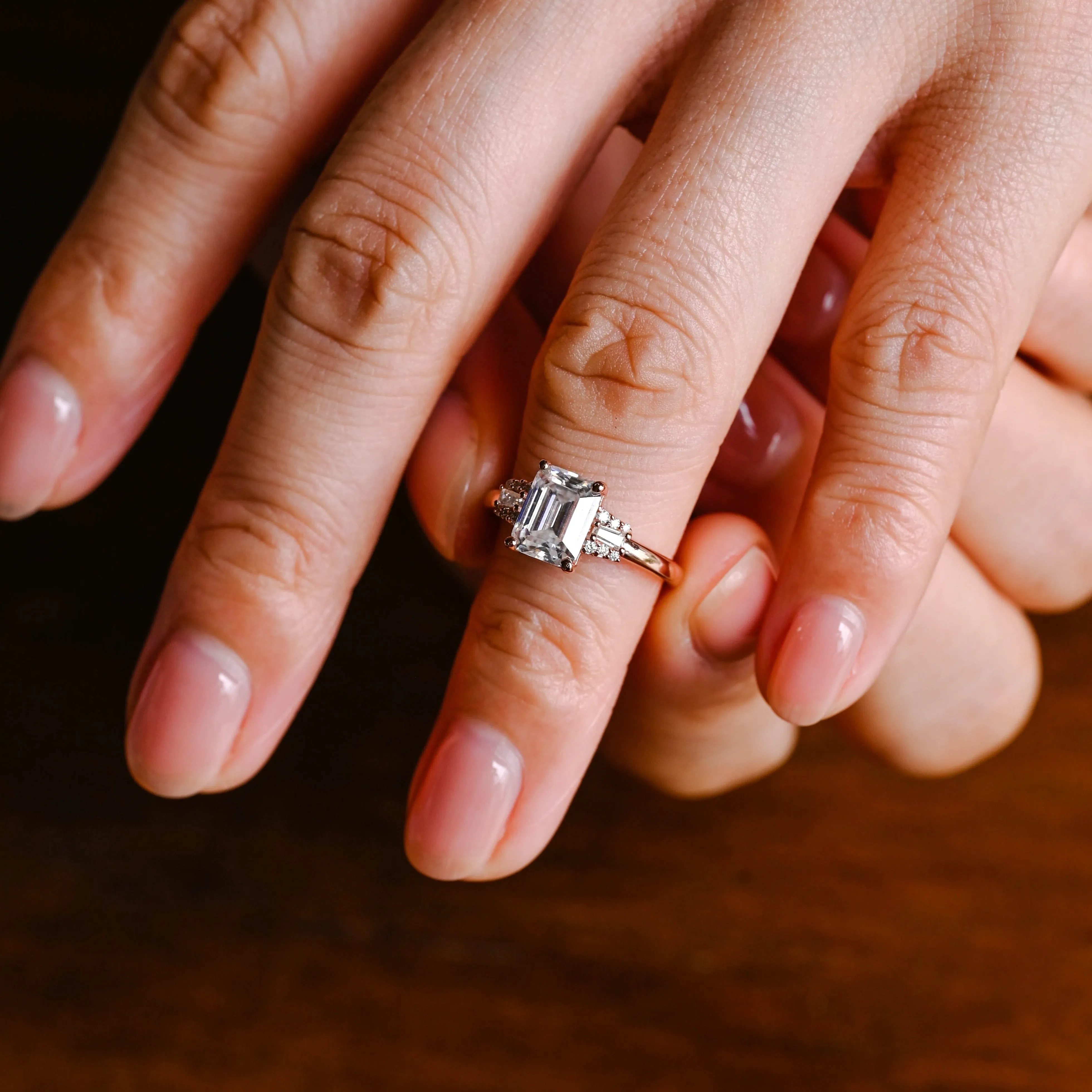 CausYou Solid Gold Emerald Cut Moissanite Engagement Ring sold by Causyou product image thumbnail 2