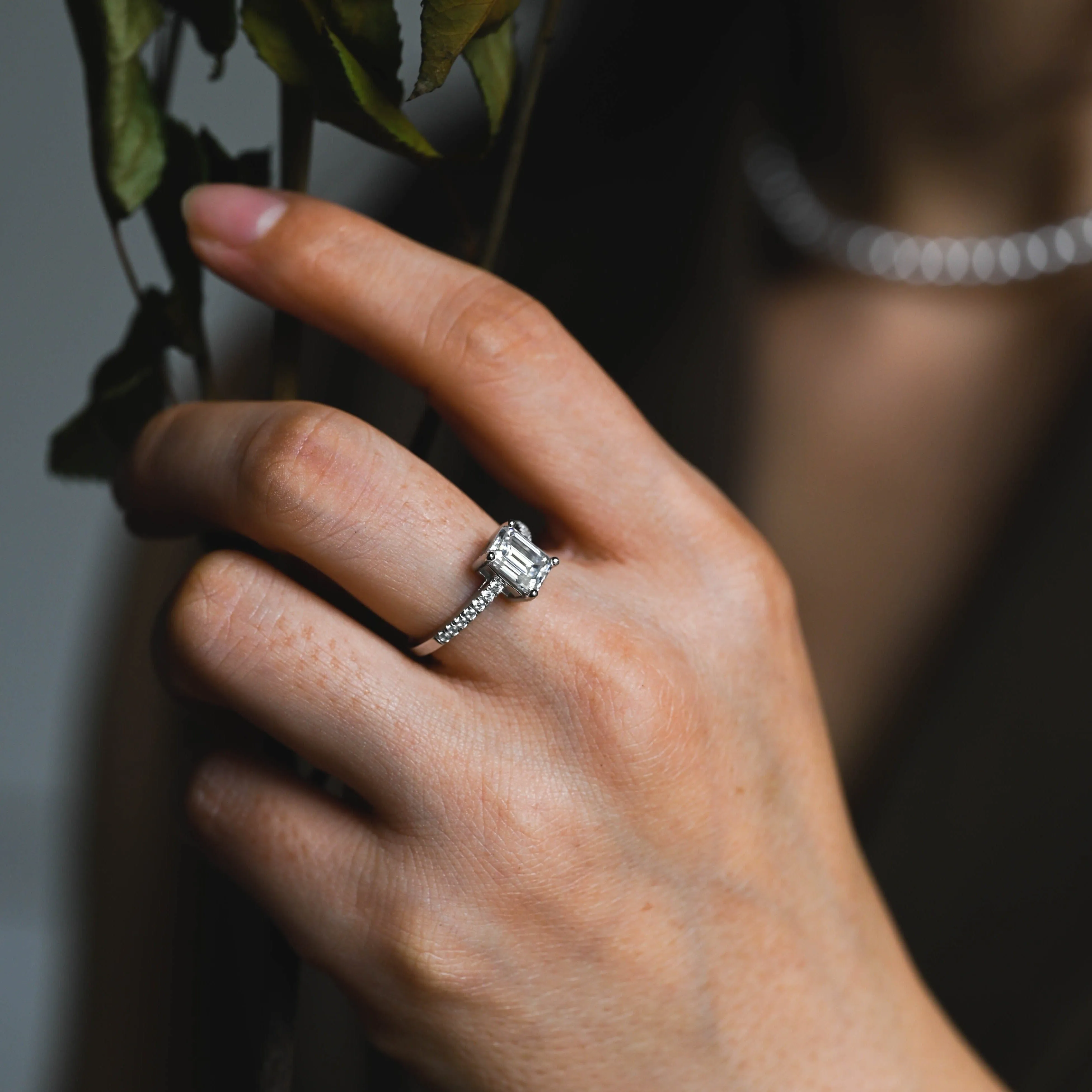 Solid Gold Emerald Cut Moissanite Engagement Ring sold by Causyou product image thumbnail 2