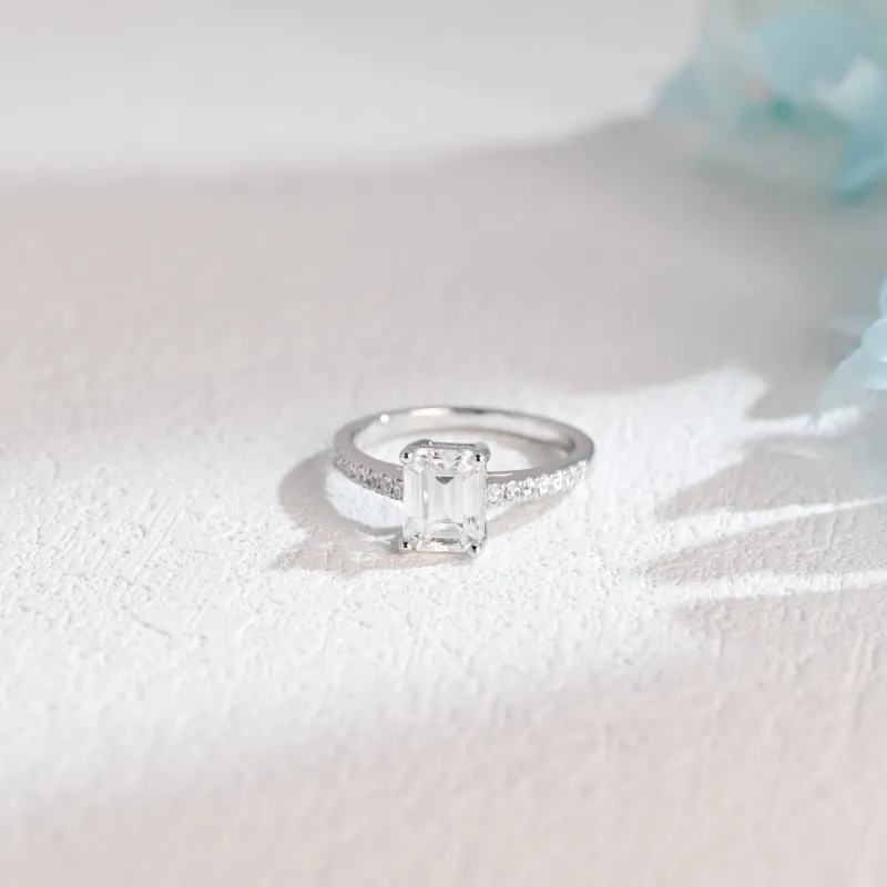 Solid Gold Emerald Cut Moissanite Engagement Ring sold by Causyou