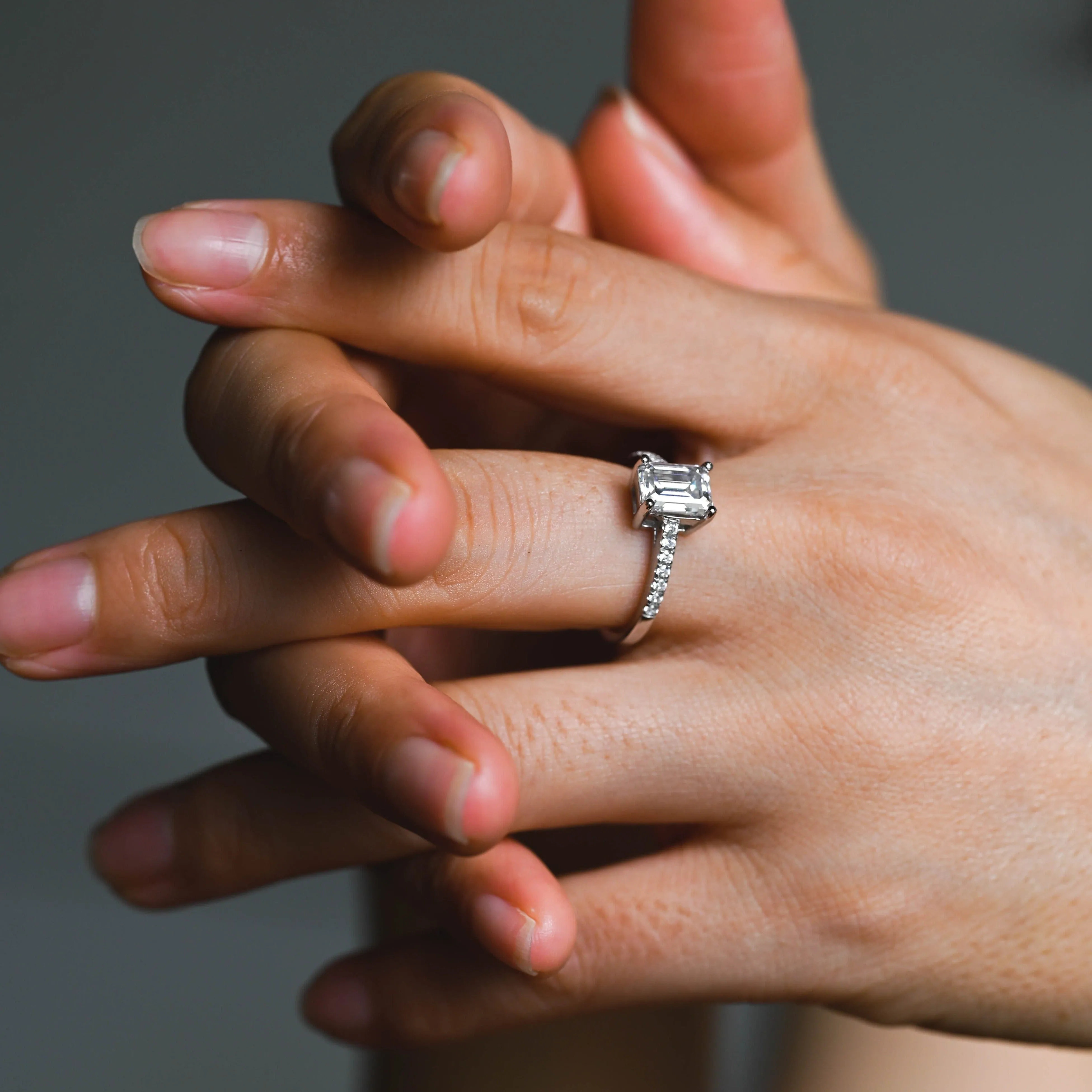 Solid Gold Emerald Cut Moissanite Engagement Ring sold by Causyou product image thumbnail 3