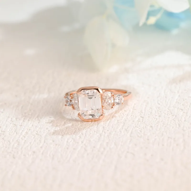 Solid Gold Emerald Cut Moissanite Engagement Ring sold by Causyou