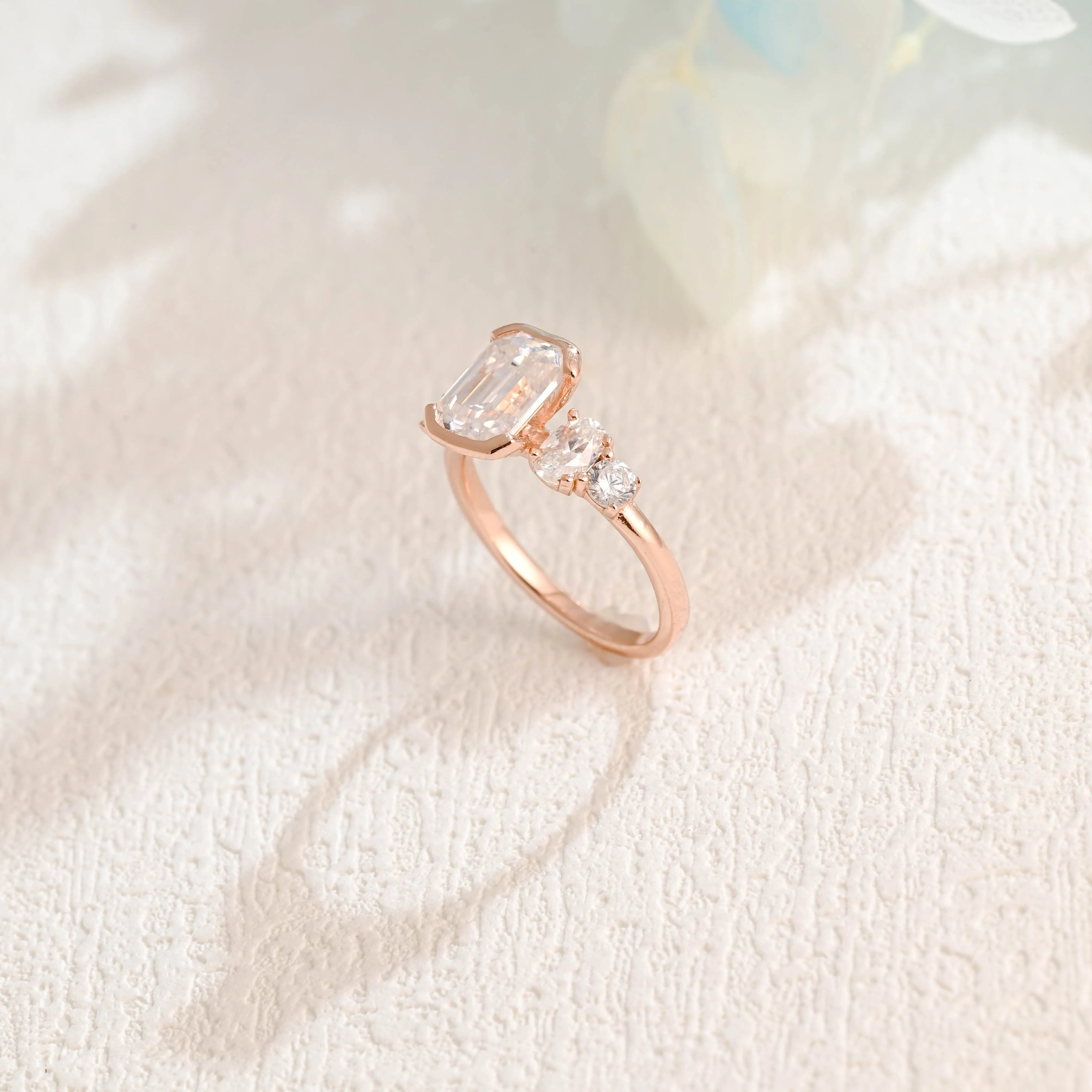 Solid Gold Emerald Cut Moissanite Engagement Ring sold by Causyou product image thumbnail 3