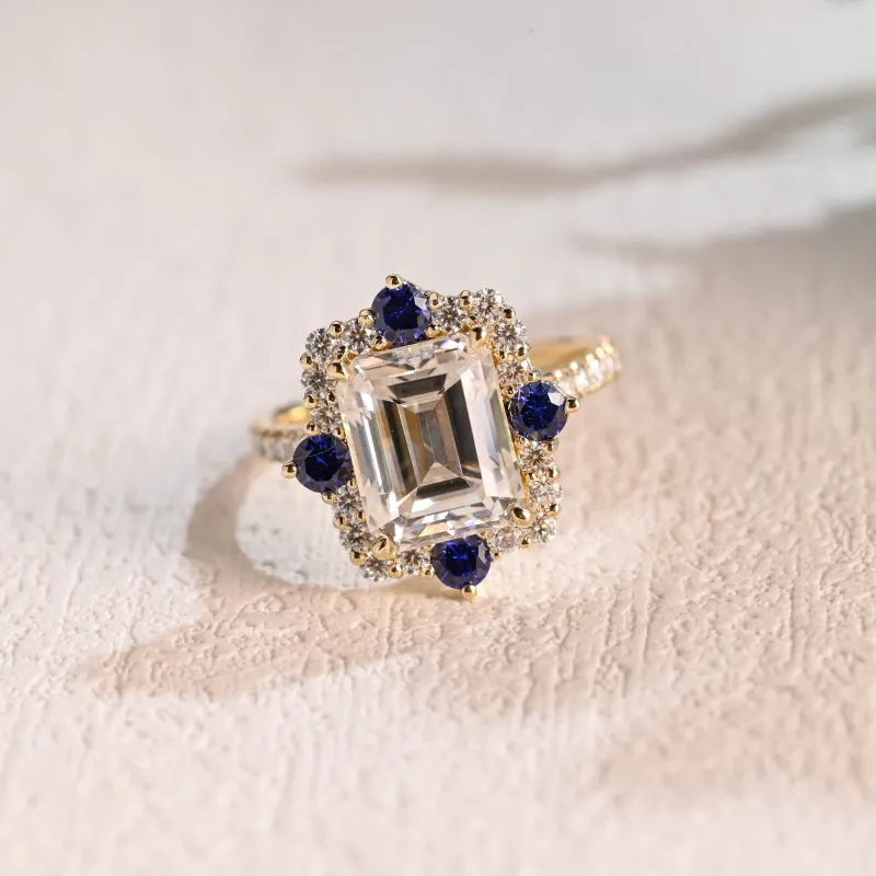 Solid Gold Emerald Cut Moissanite Engagement Ring sold by Causyou